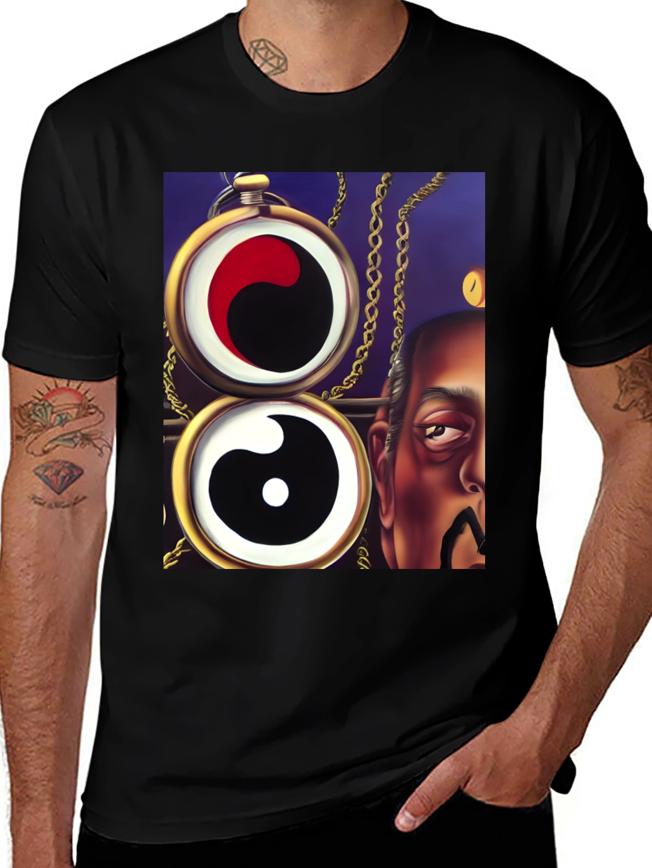 Variant 21 of Yin Yang Pocket Watch Graphic Tee - Unique Design