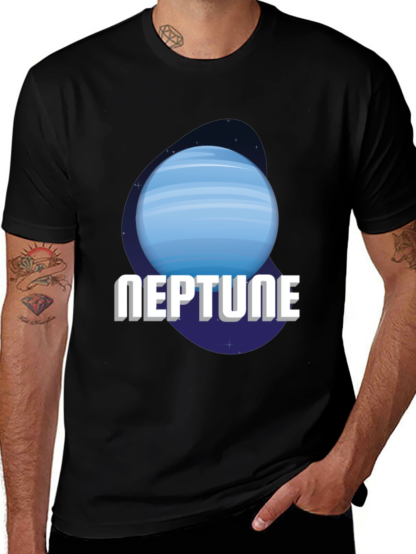 Neptune Planet Graphic Tee - Black Cotton T-Shirt