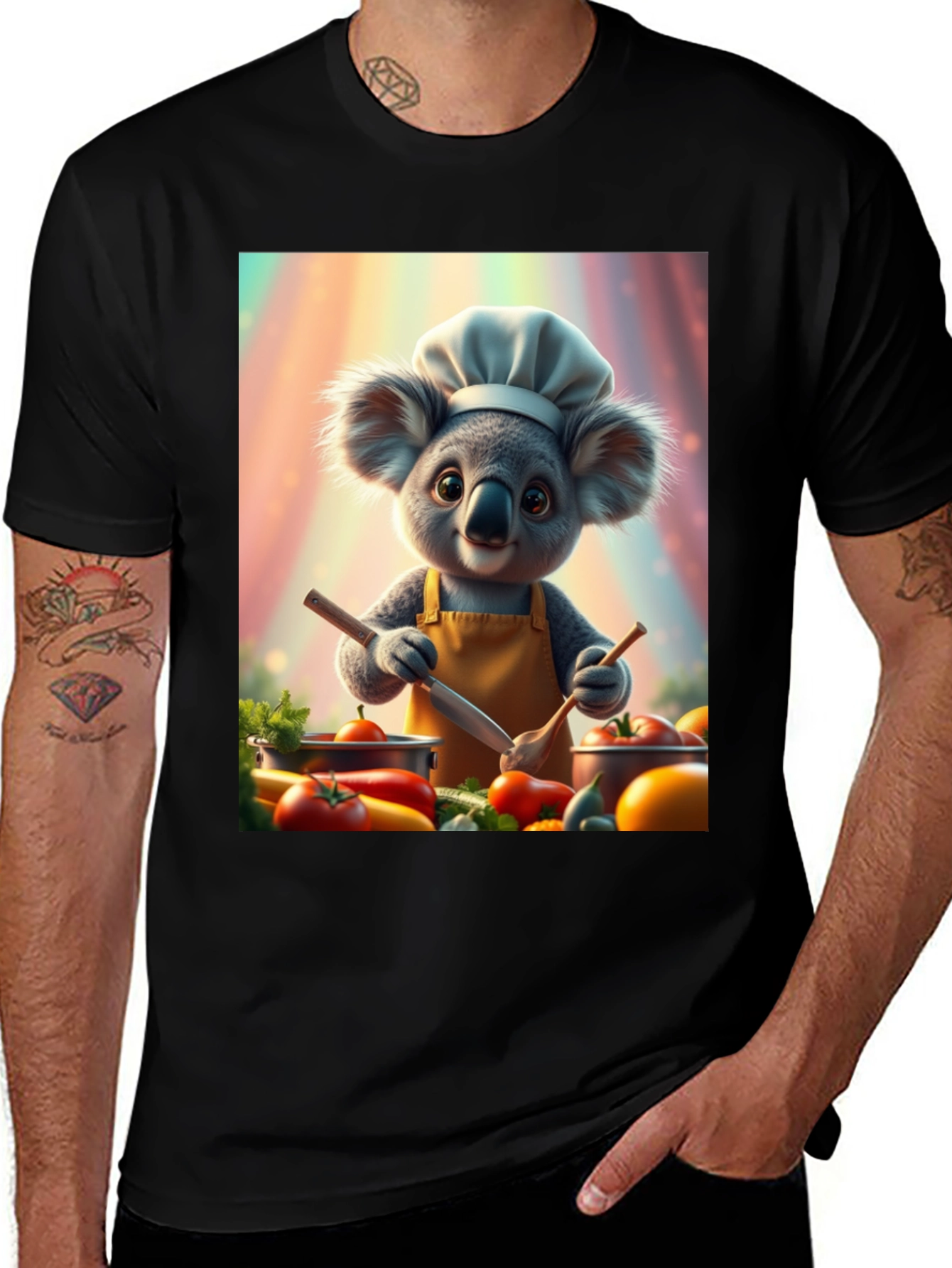 Variant 23 of Chef Koala Graphic Tee - Black Cotton Blend