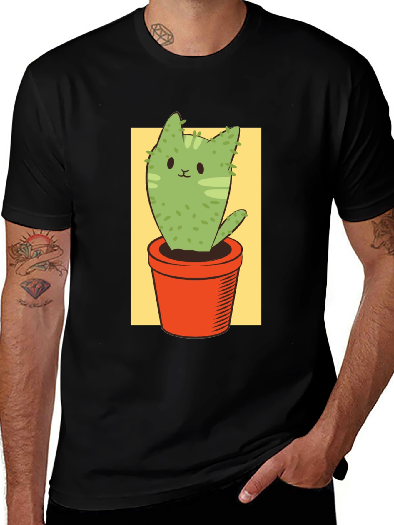 Cat Cactus Graphic Tee - Unisex Black T-Shirt