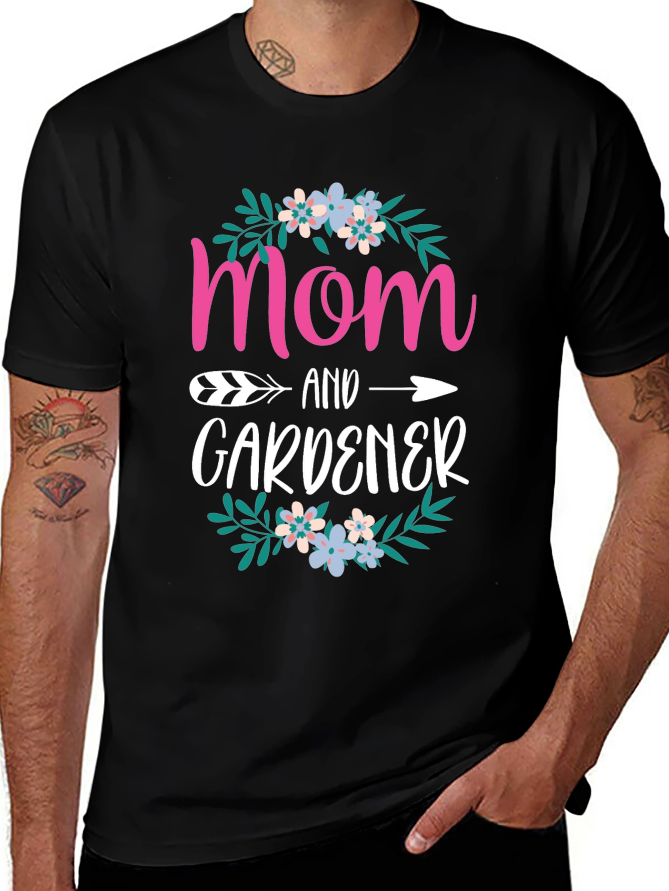 Mom and Gardener Graphic T-Shirt - Floral Wreath Design