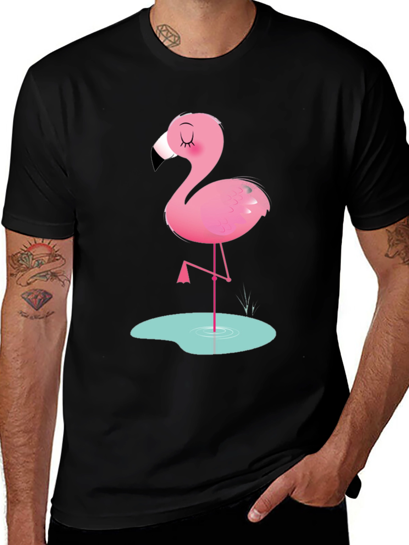 Variant 28 of Cool Flamingo Graphic Tee - Soft Black Cotton