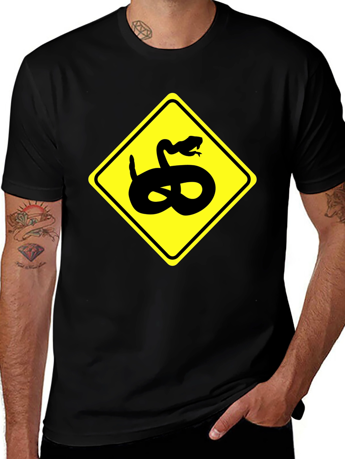 Variant 11 of Snake Warning Sign Graphic Tee - Black