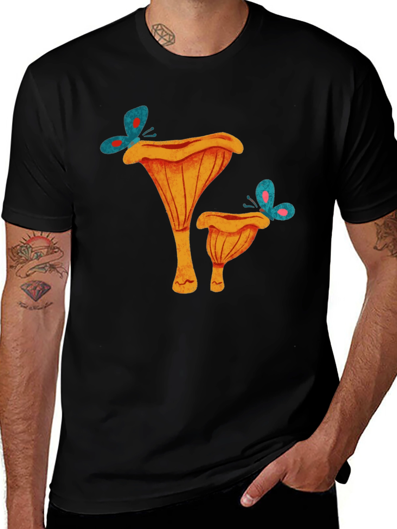 Variant 20 of Mushroom and Butterfly Black T-Shirt