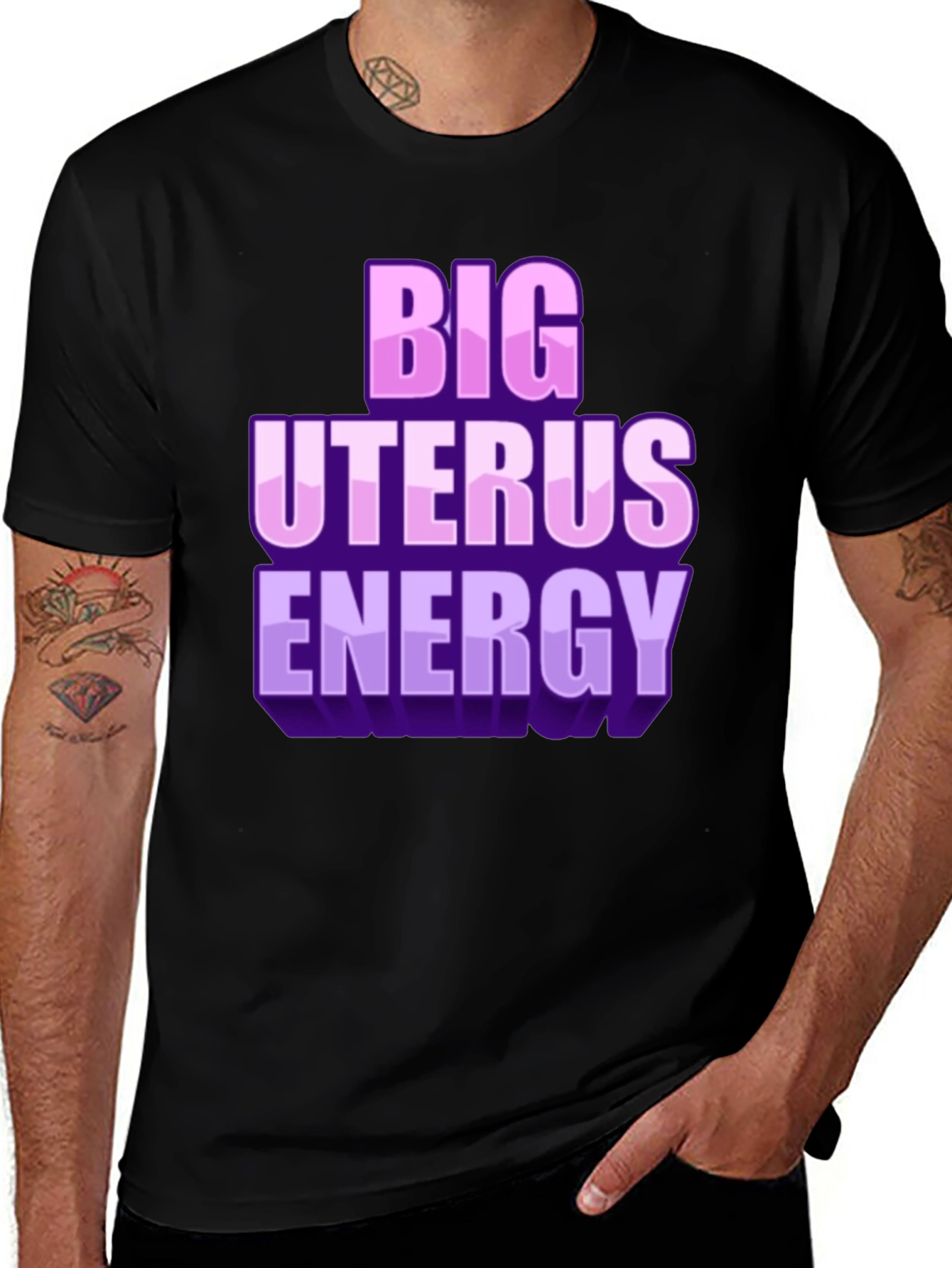 Variant 12 of Big Uterus Energy T-Shirt, Black Cotton Tee, Bold Statement