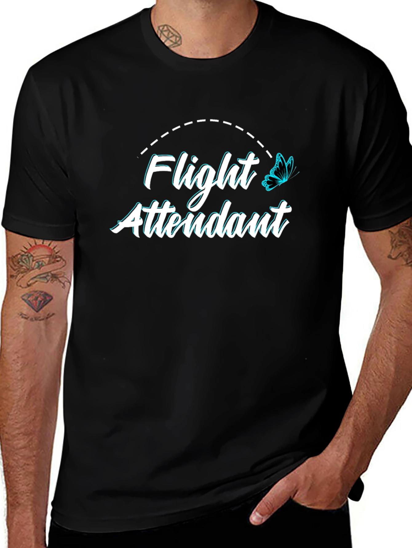 Flight Attendant Graphic Tee - Black Unisex Crewneck