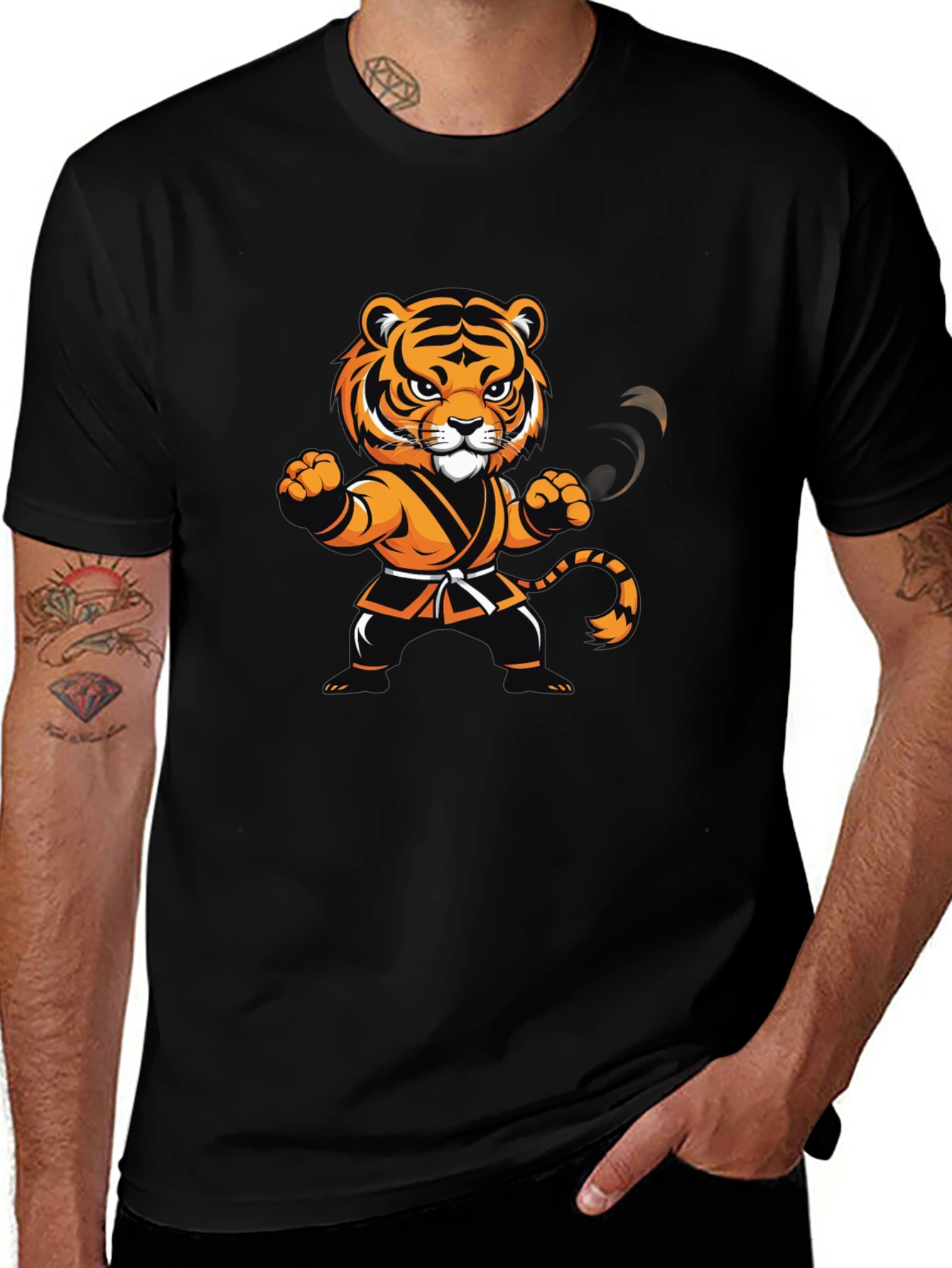 Variant 20 of Karate Tiger Graphic Tee - Black Cotton T-Shirt