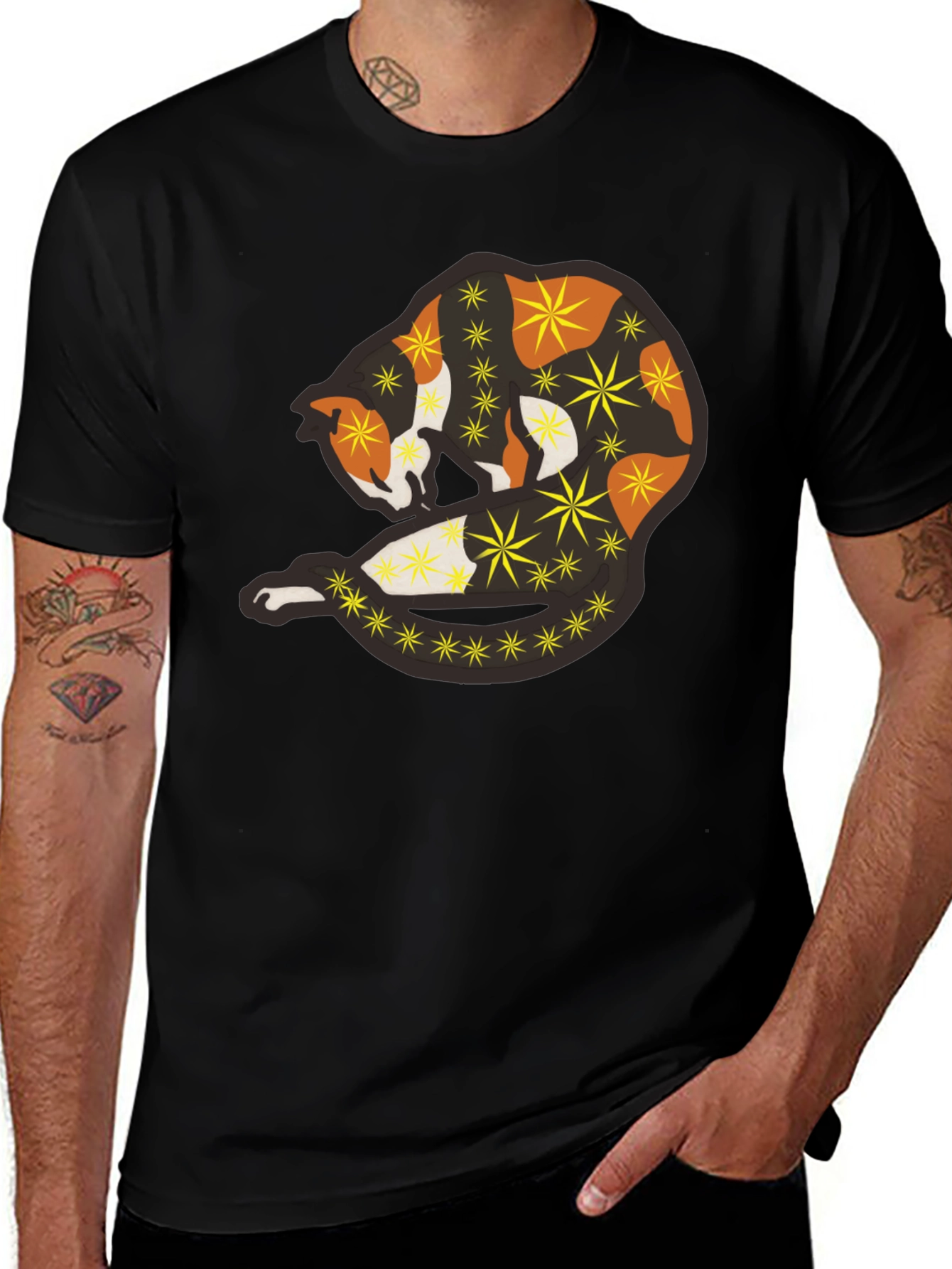Abstract Cat Starry Graphic Tee - Black Unisex Shirt