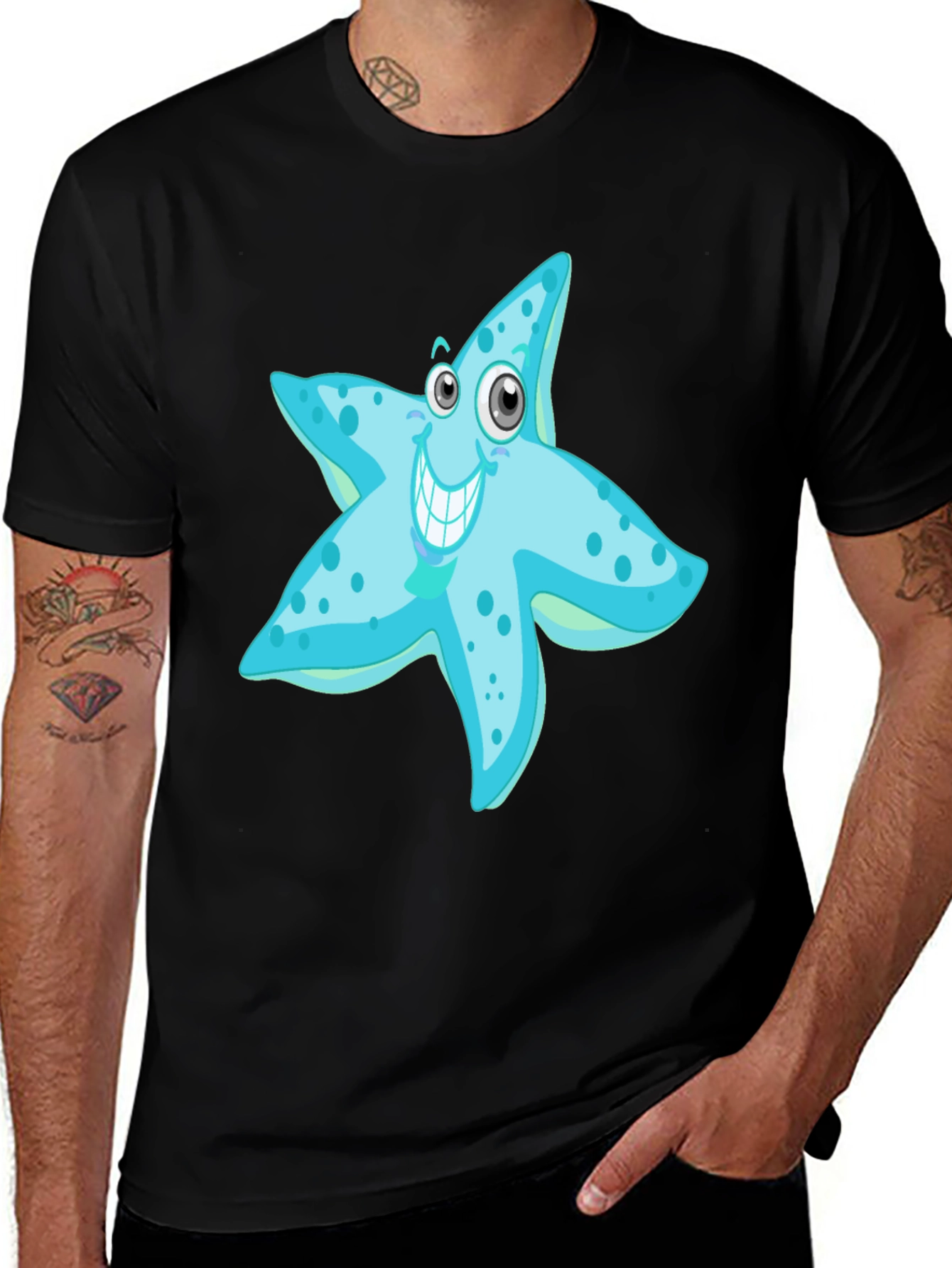 Starfish Graphic Tee - Men's Black Cotton T-Shirt
