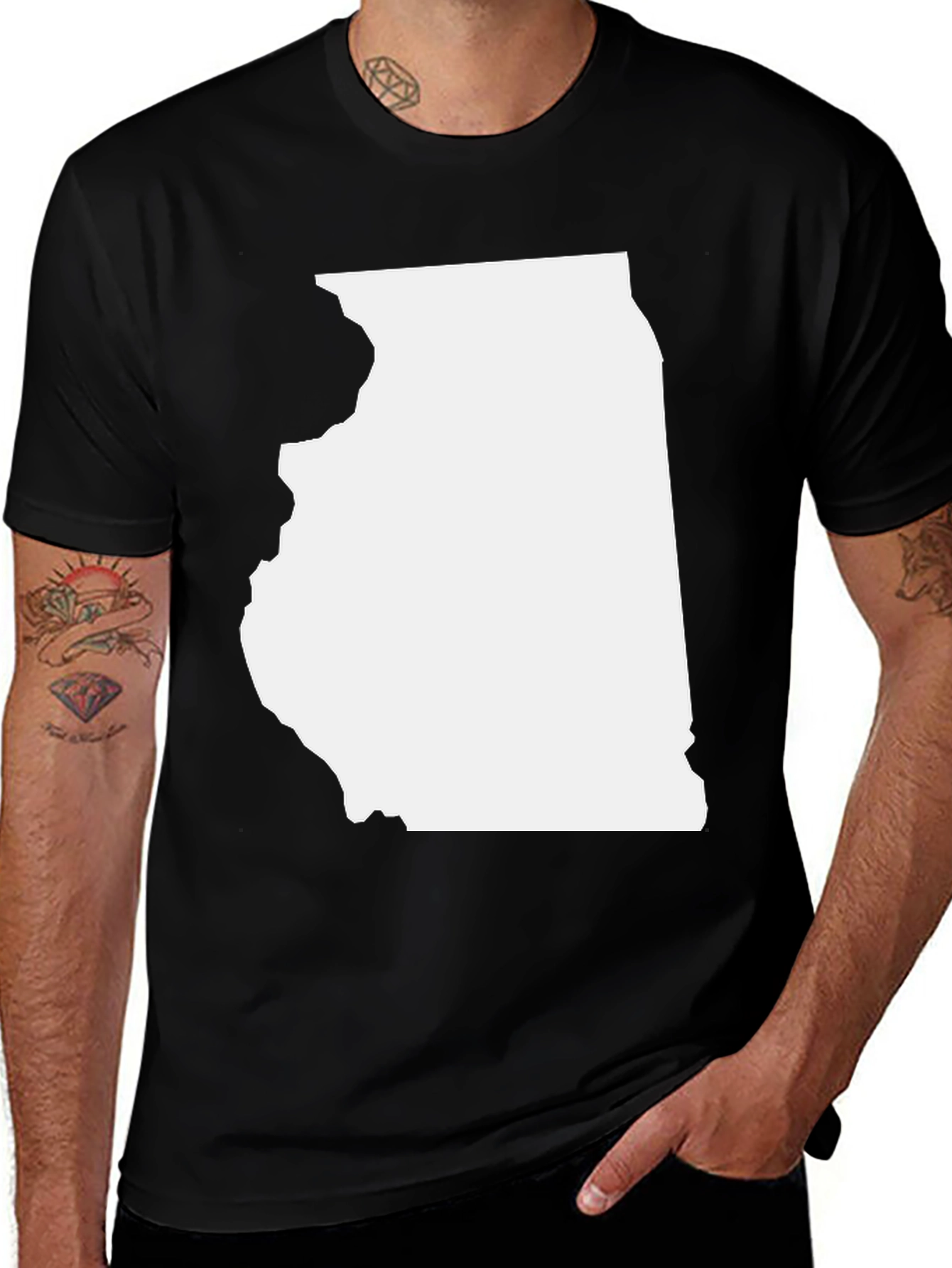 Illinois State Map Graphic Tee - Black Cotton Blend