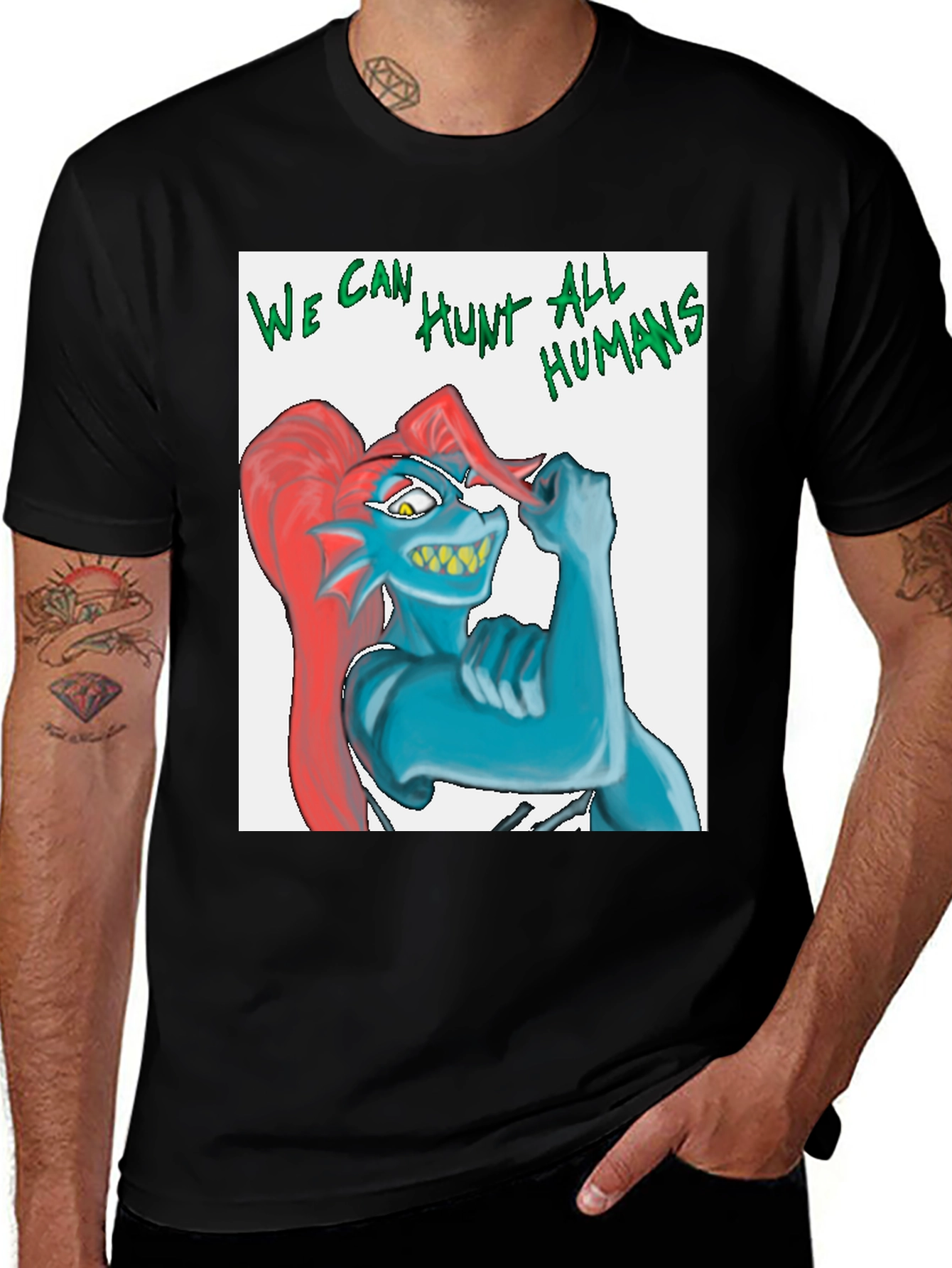 Undertale Undyne 'We Can Hunt All Humans' Black T-Shirt