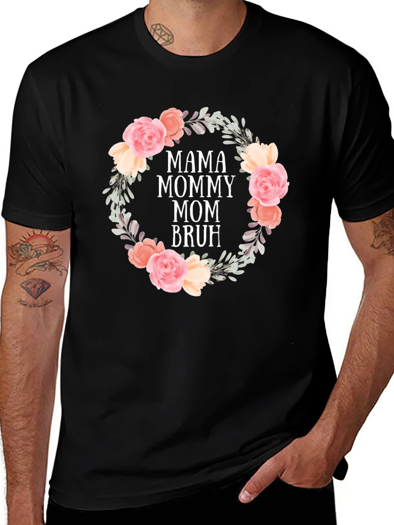 Mama Mommy Mom Bruh Floral Wreath T-Shirt