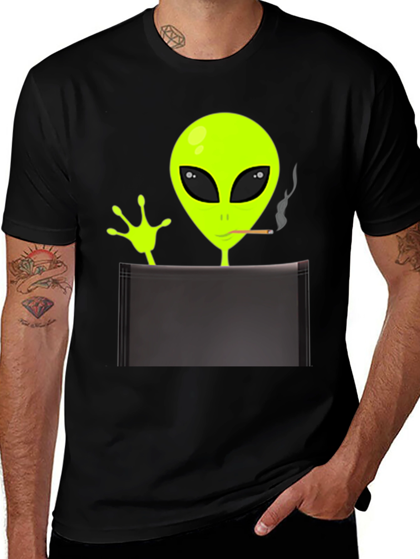 Variant 13 of Alien Smoking T-Shirt - Black Cotton Novelty Tee
