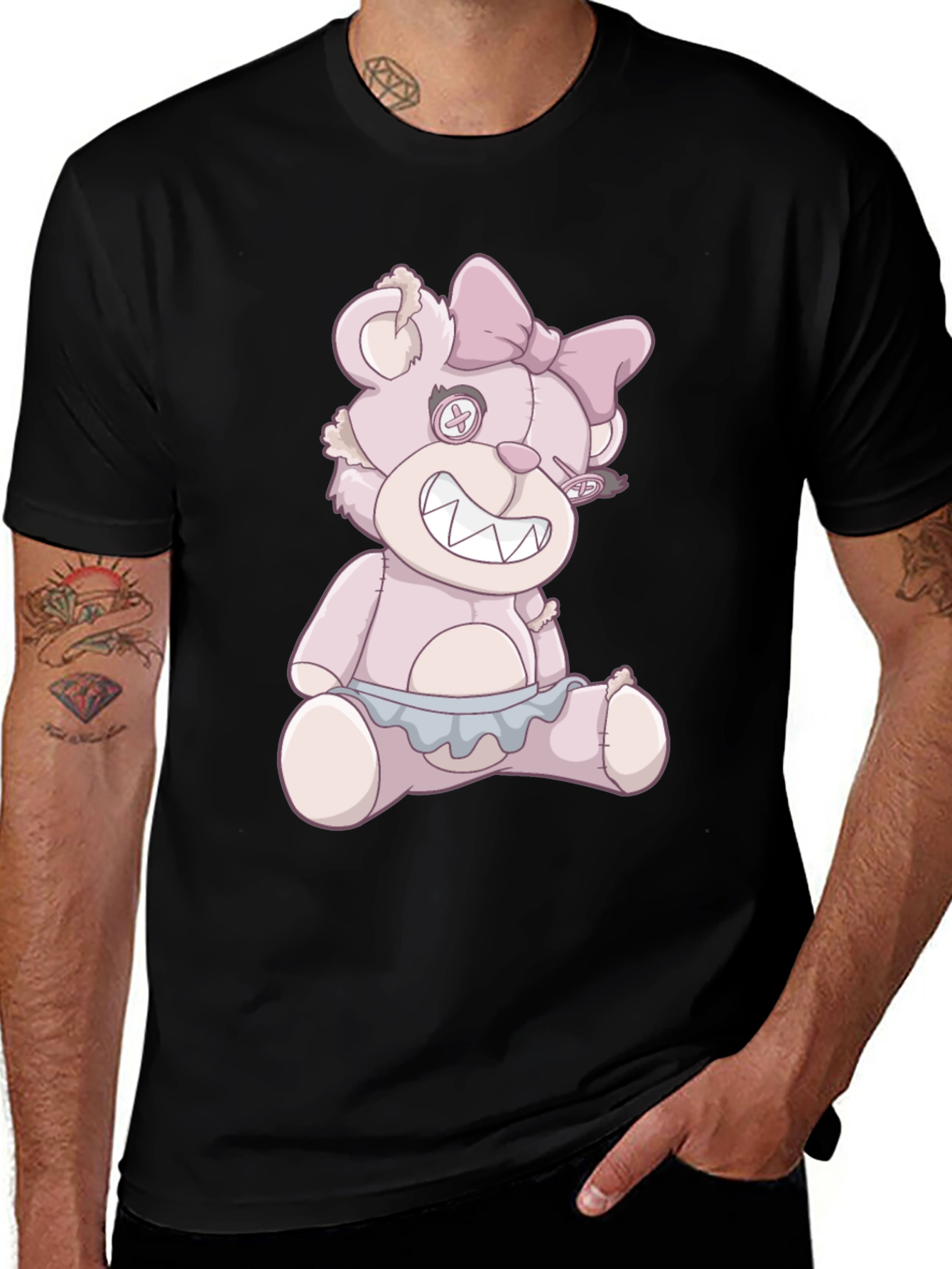 Variant 12 of Edgy Teddy Bear Graphic Tee - Black