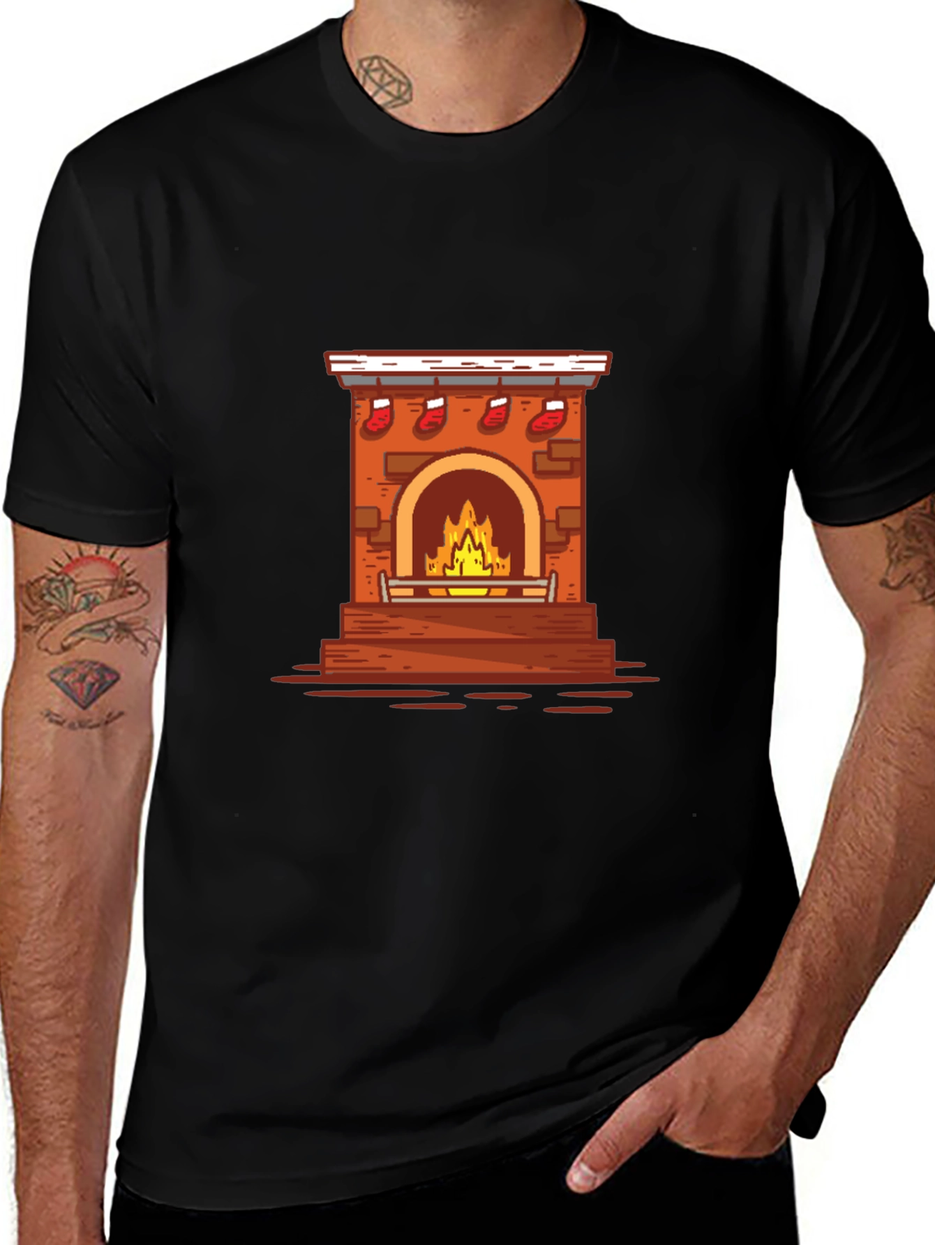 Christmas Fireplace Graphic Tee - Holiday Style