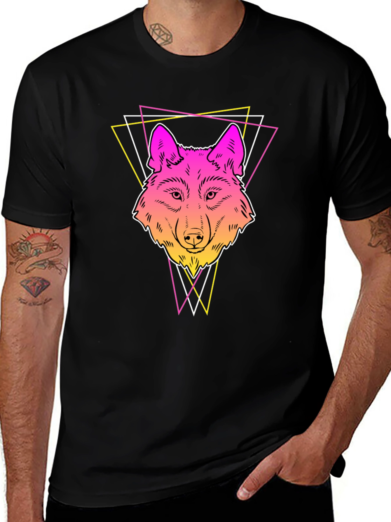Variant 27 of Neon Wolf Graphic Tee - Stylish Men's Black T-Shirt