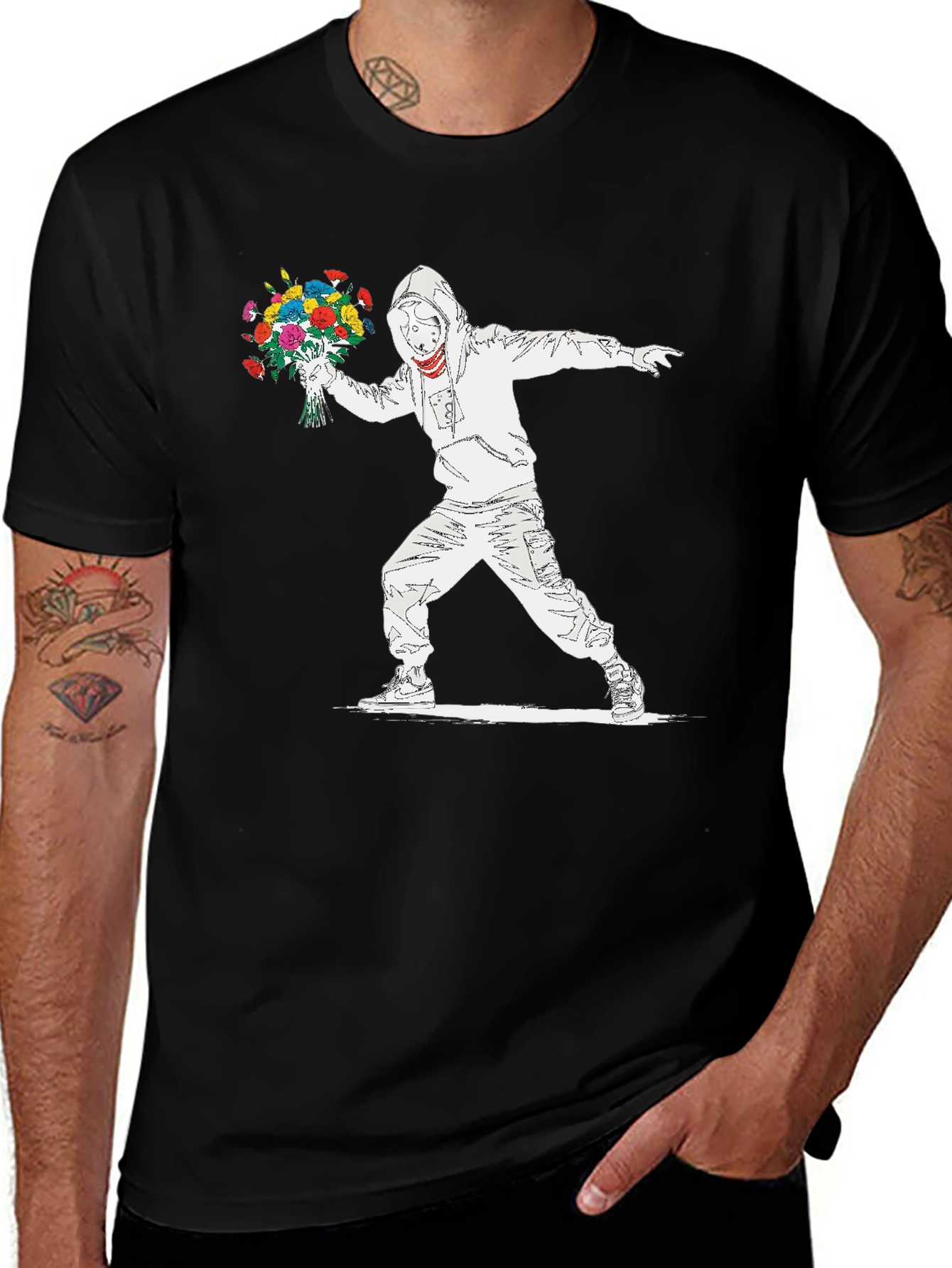 Variant 14 of Banksy Flower Bomber T-Shirt - Street Art Graphic Tee