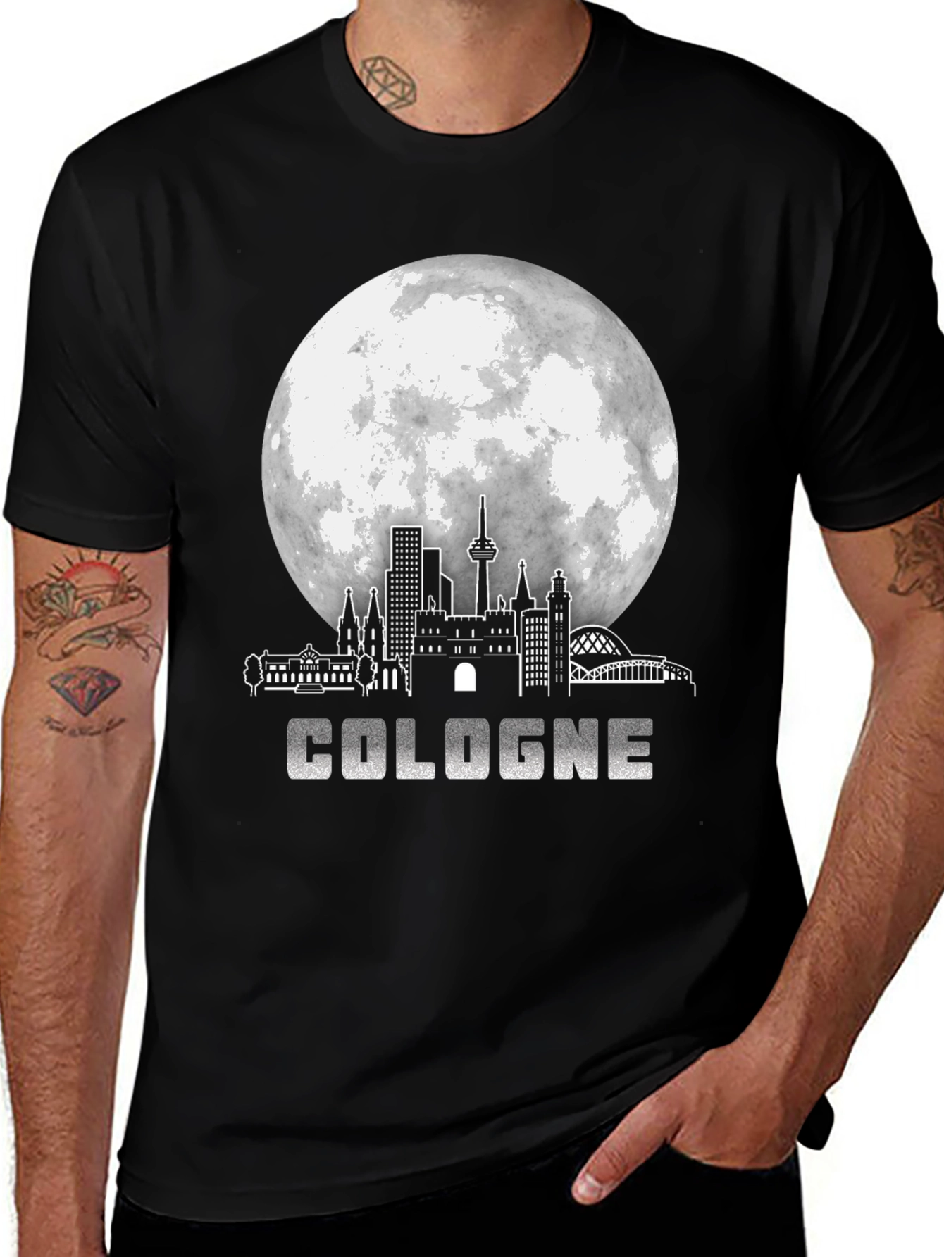 Cologne Germany Skyline Black Graphic T-Shirt