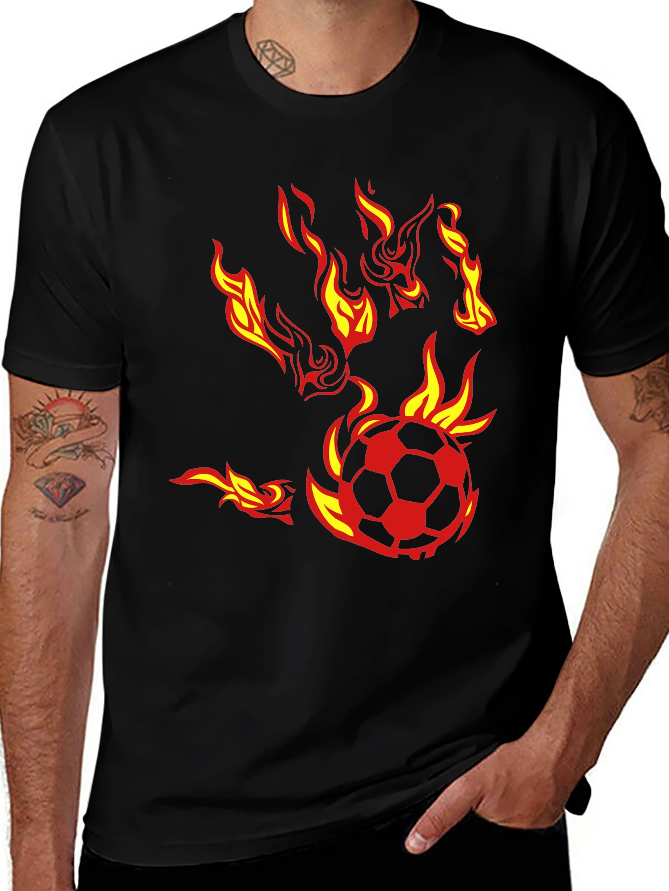 Variant 23 of Fiery Soccer Ball Black T-Shirt