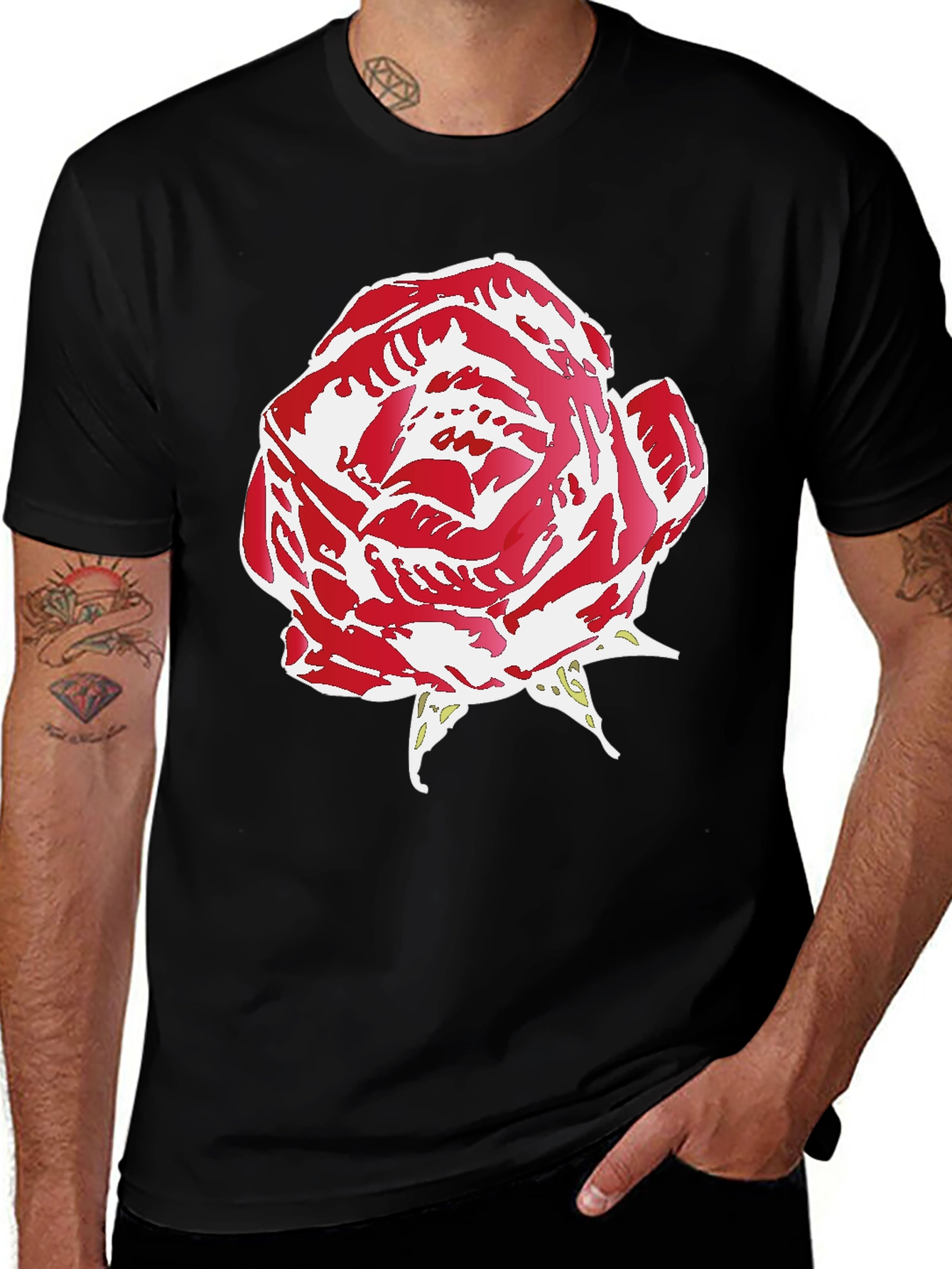 Variant 21 of Black Tee with Bold Rose Graphic