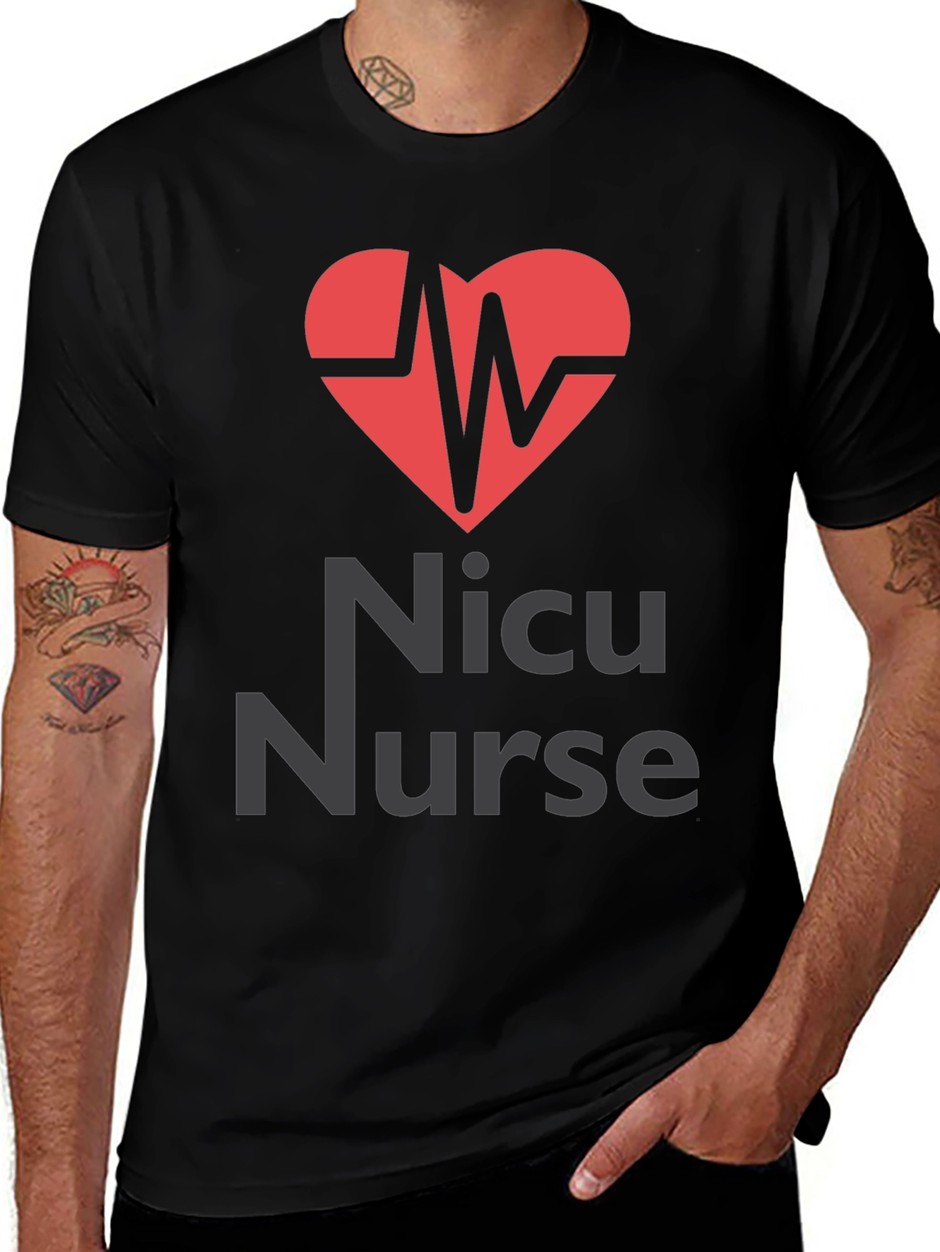 NICU Nurse Heartbeat Graphic Tee - Black