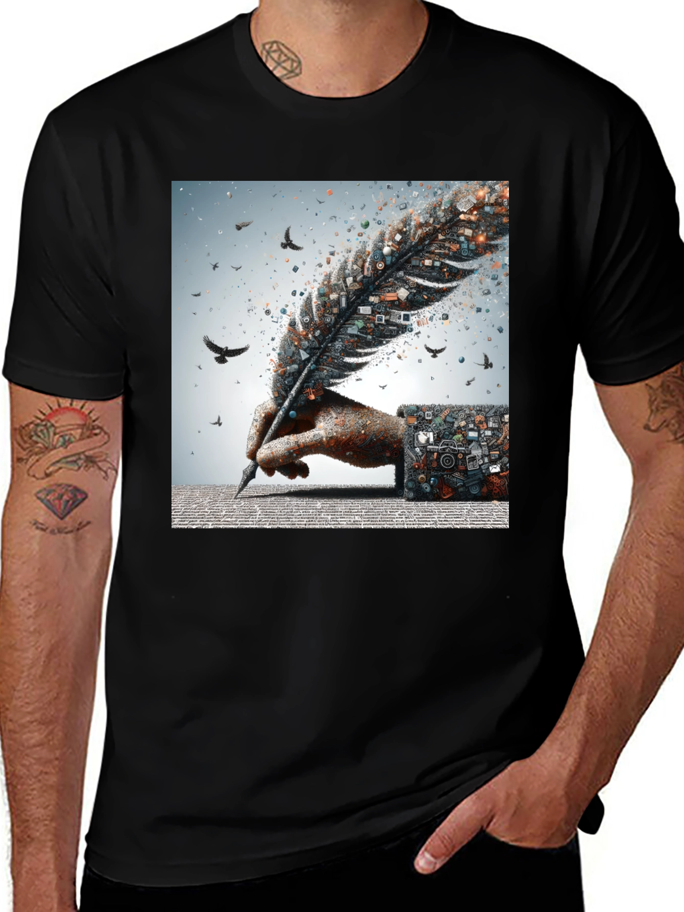 Variant 22 of Artistic Feather Pen Writing T-Shirt