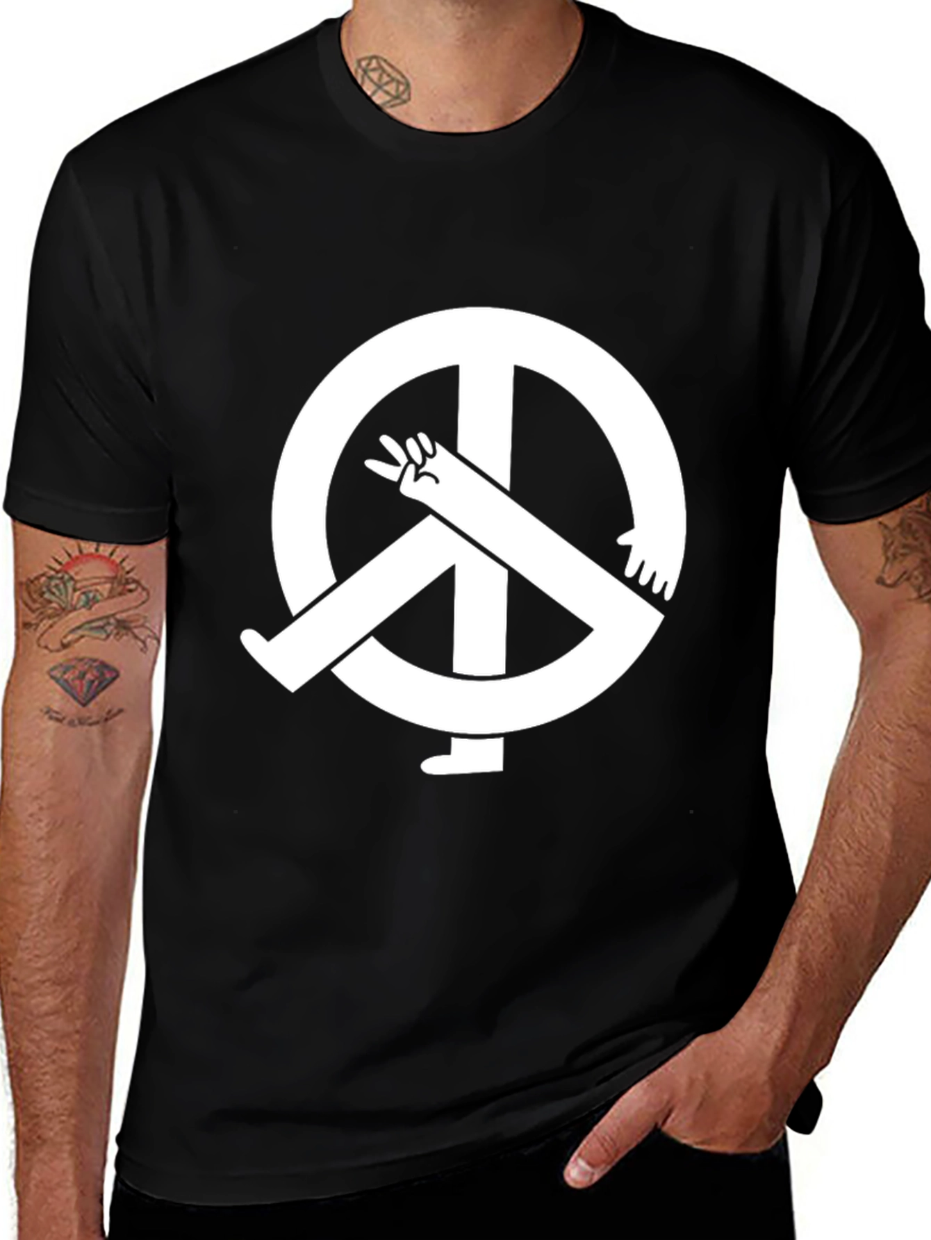 Variant 13 of Peace Sign Hand T-Shirt - Black