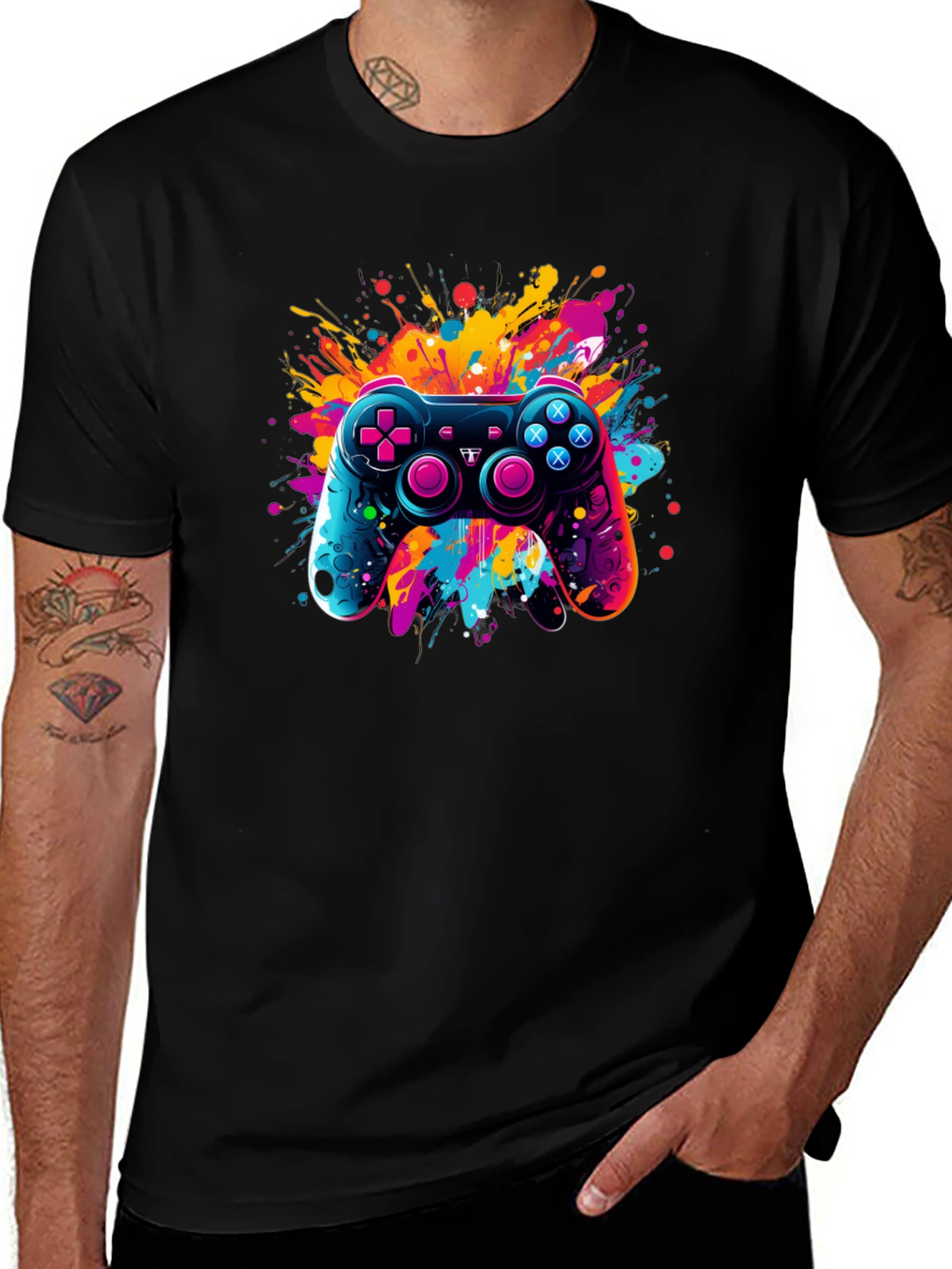 Variant 26 of Gamer Splash T-Shirt - Cool Controller Design