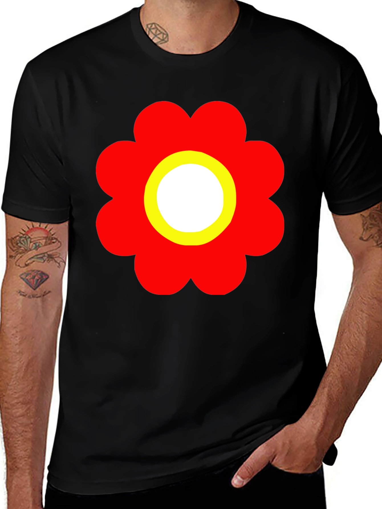 Variant 21 of Retro Flower Power Black T-Shirt