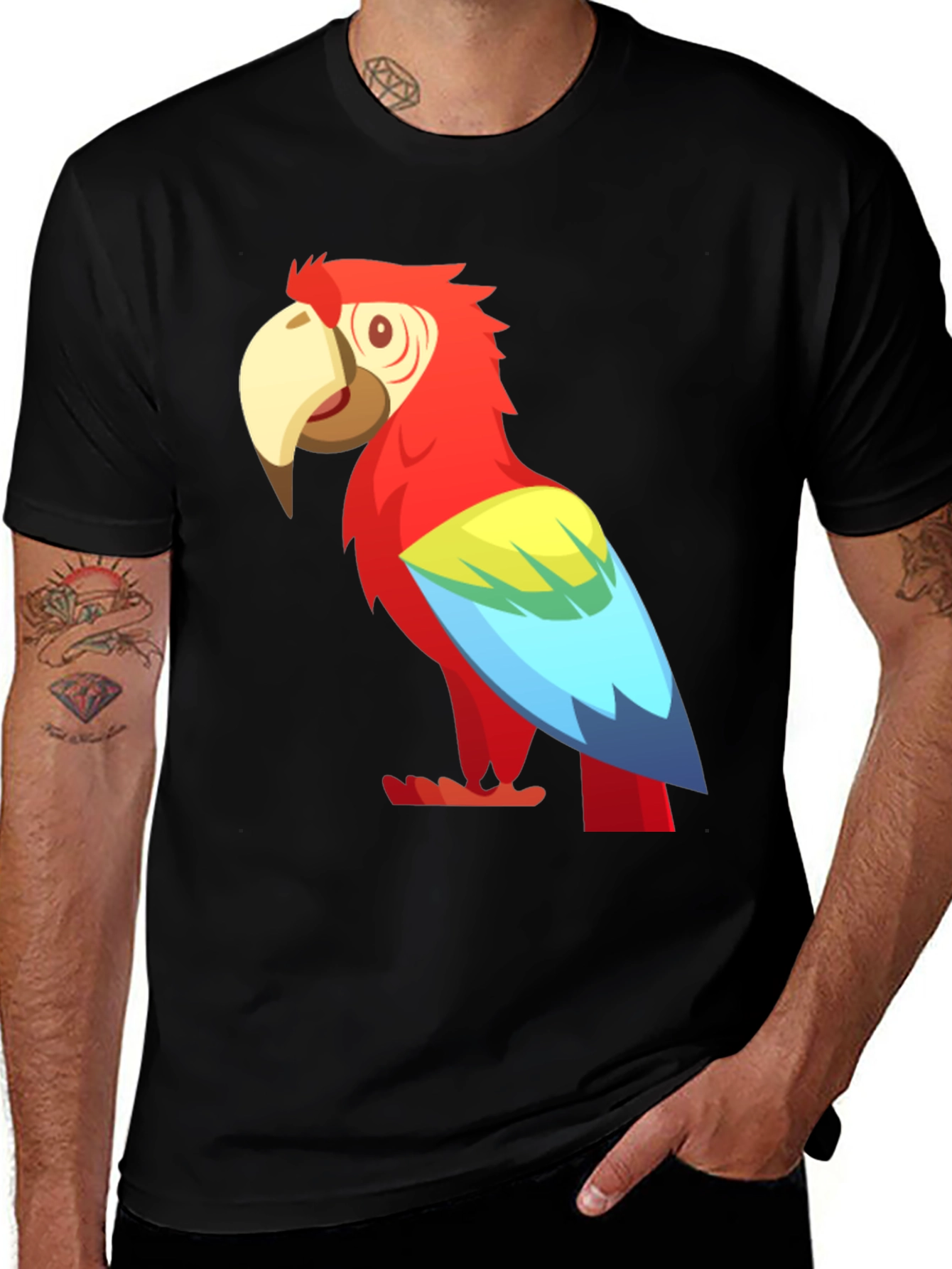 Variant 27 of Cartoon Parrot Graphic Tee - Black
