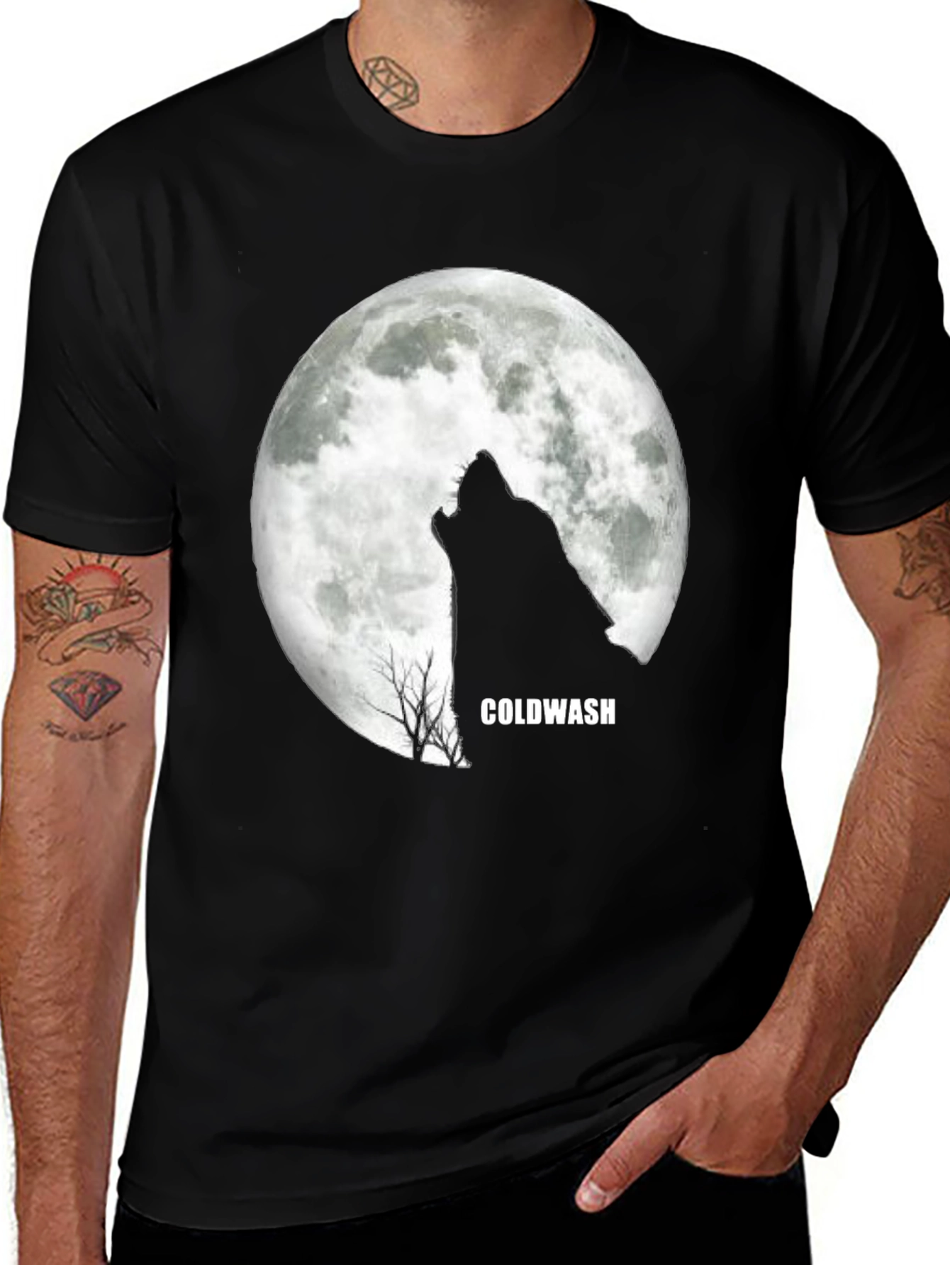 Black Wolf Howling Moon Black T-Shirt main image