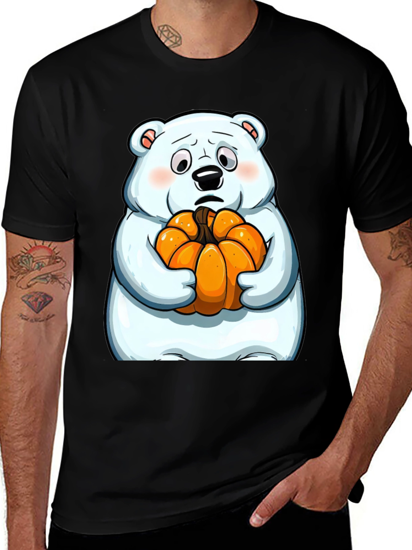 Variant 3 of Polar Bear Pumpkin T-Shirt - Black