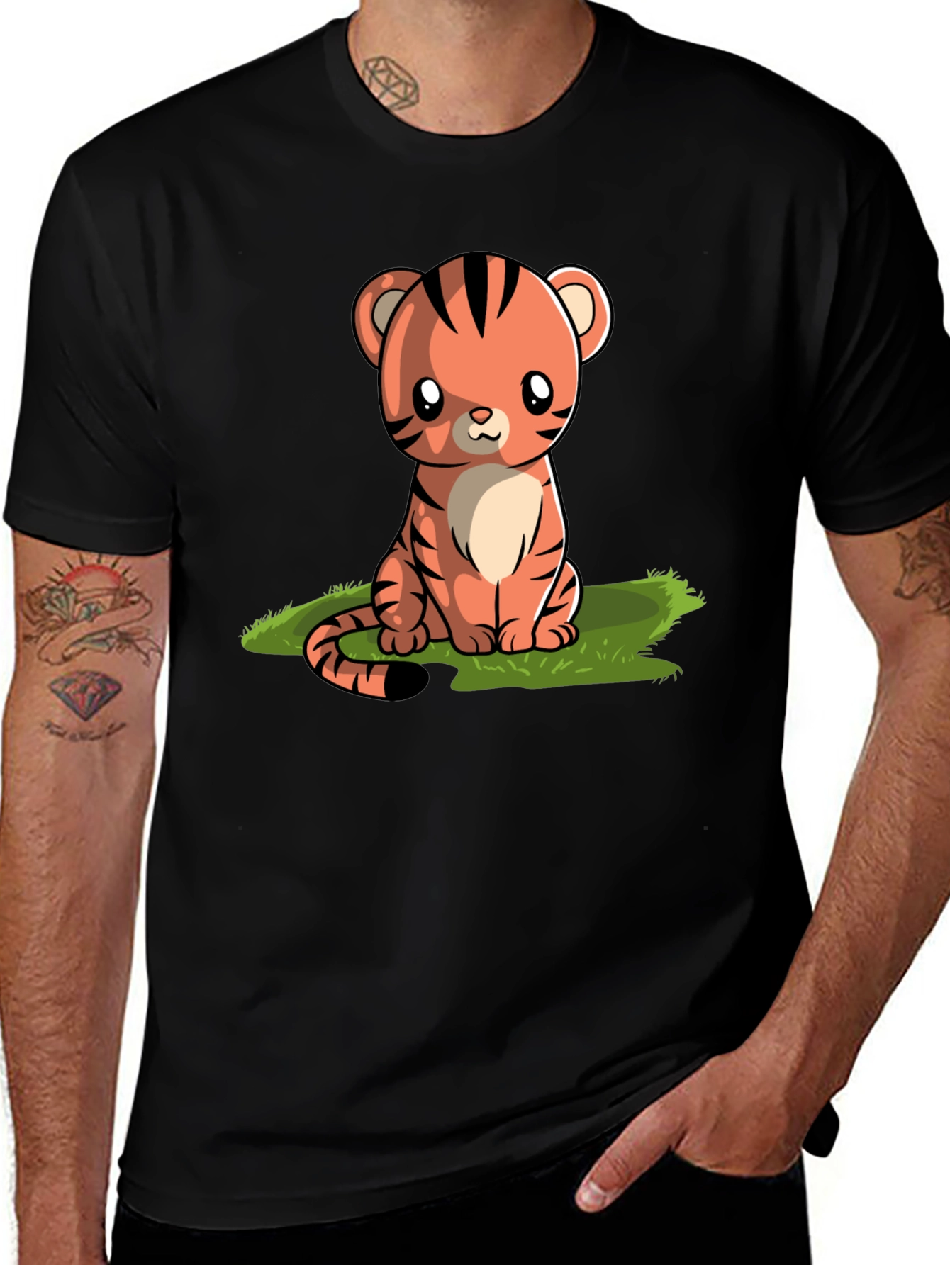 Variant 8 of Cute Cartoon Tiger Graphic Tee - Black T-Shirt