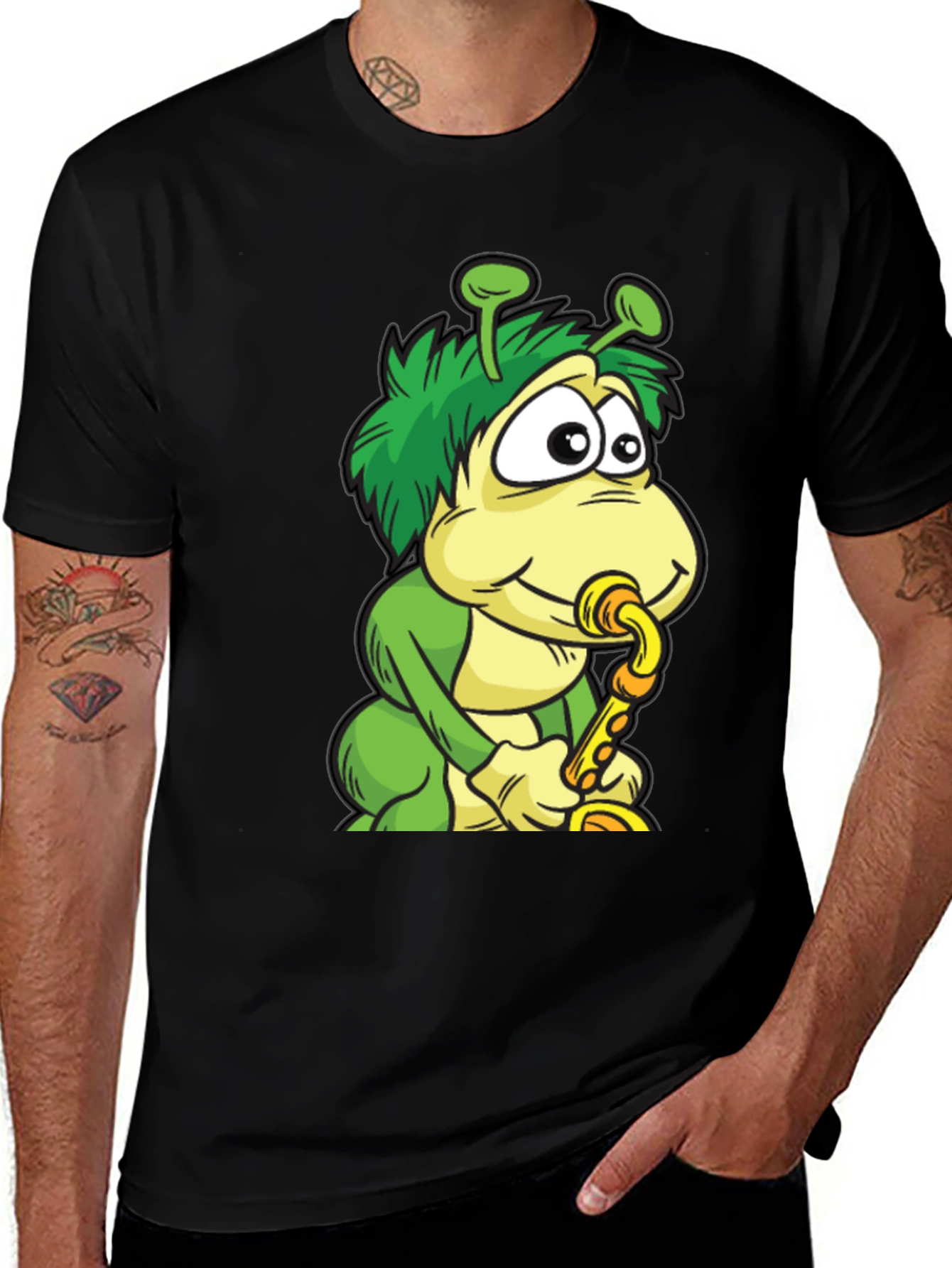 Variant 15 of Cartoon Caterpillar Sax T-Shirt - Cool Design