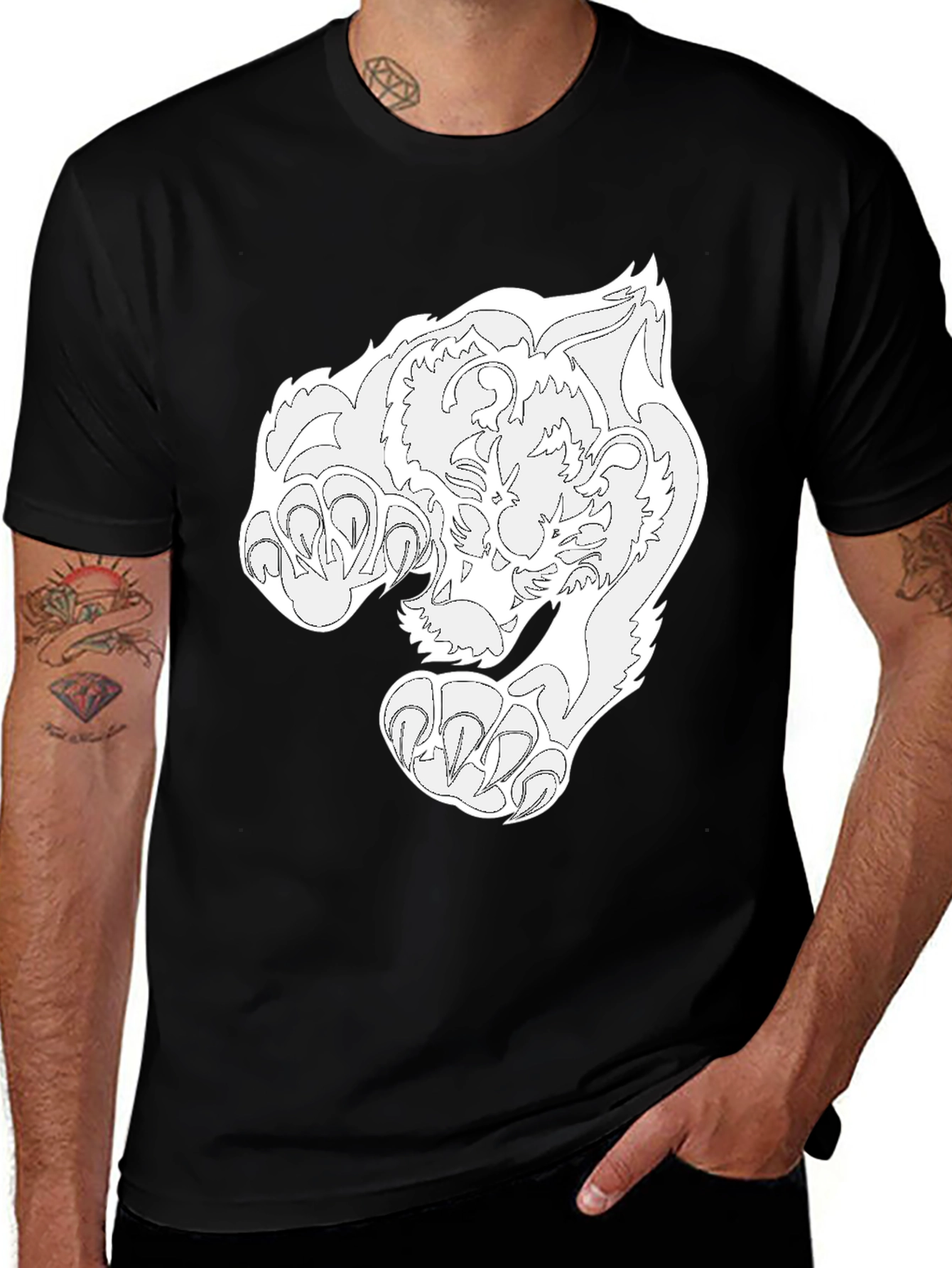 Variant 26 of Black T-Shirt with White Tiger Graphic