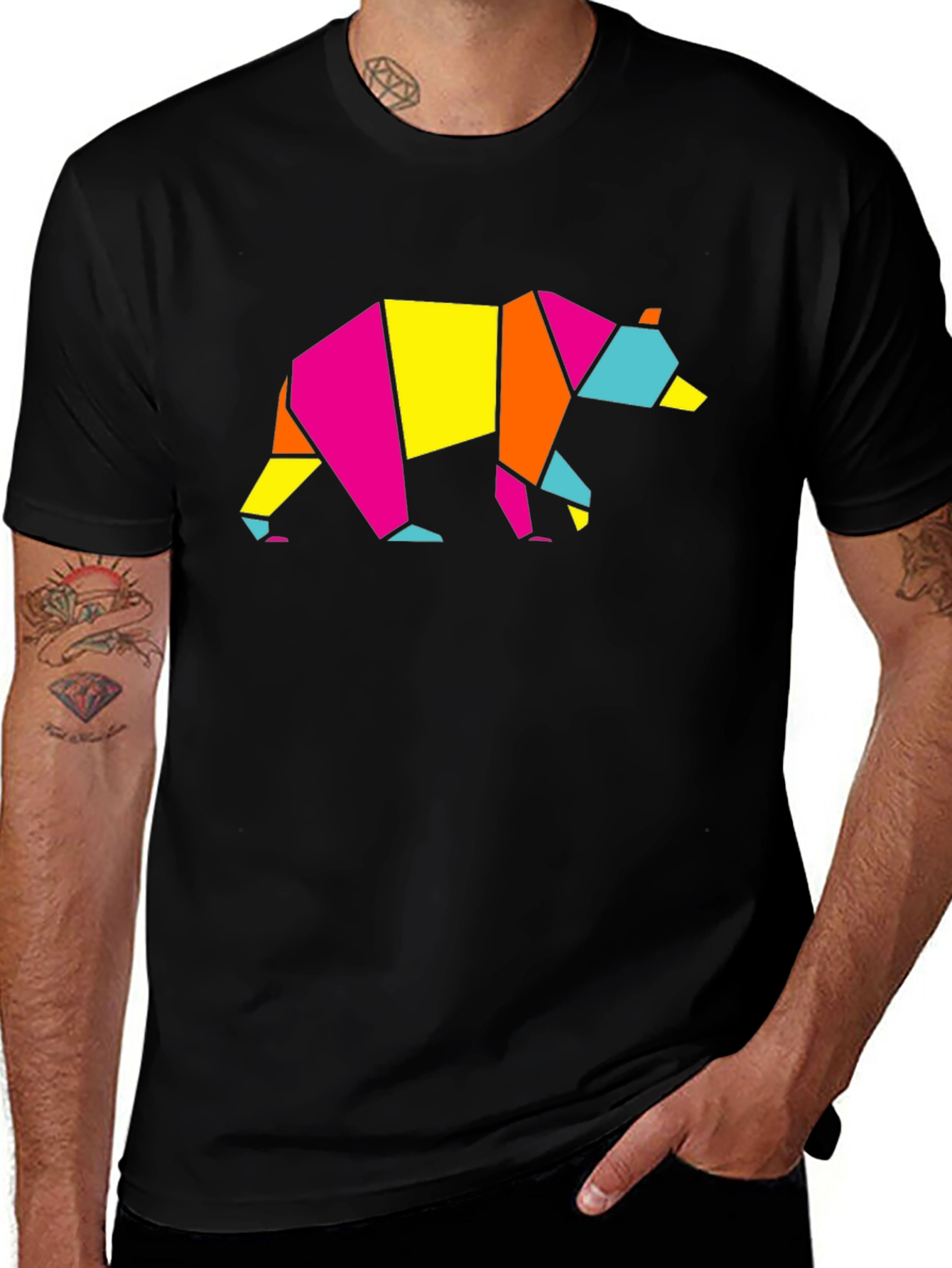 Variant 15 of Geometric Bear Graphic Tee - Modern Men's Black T-Shirt