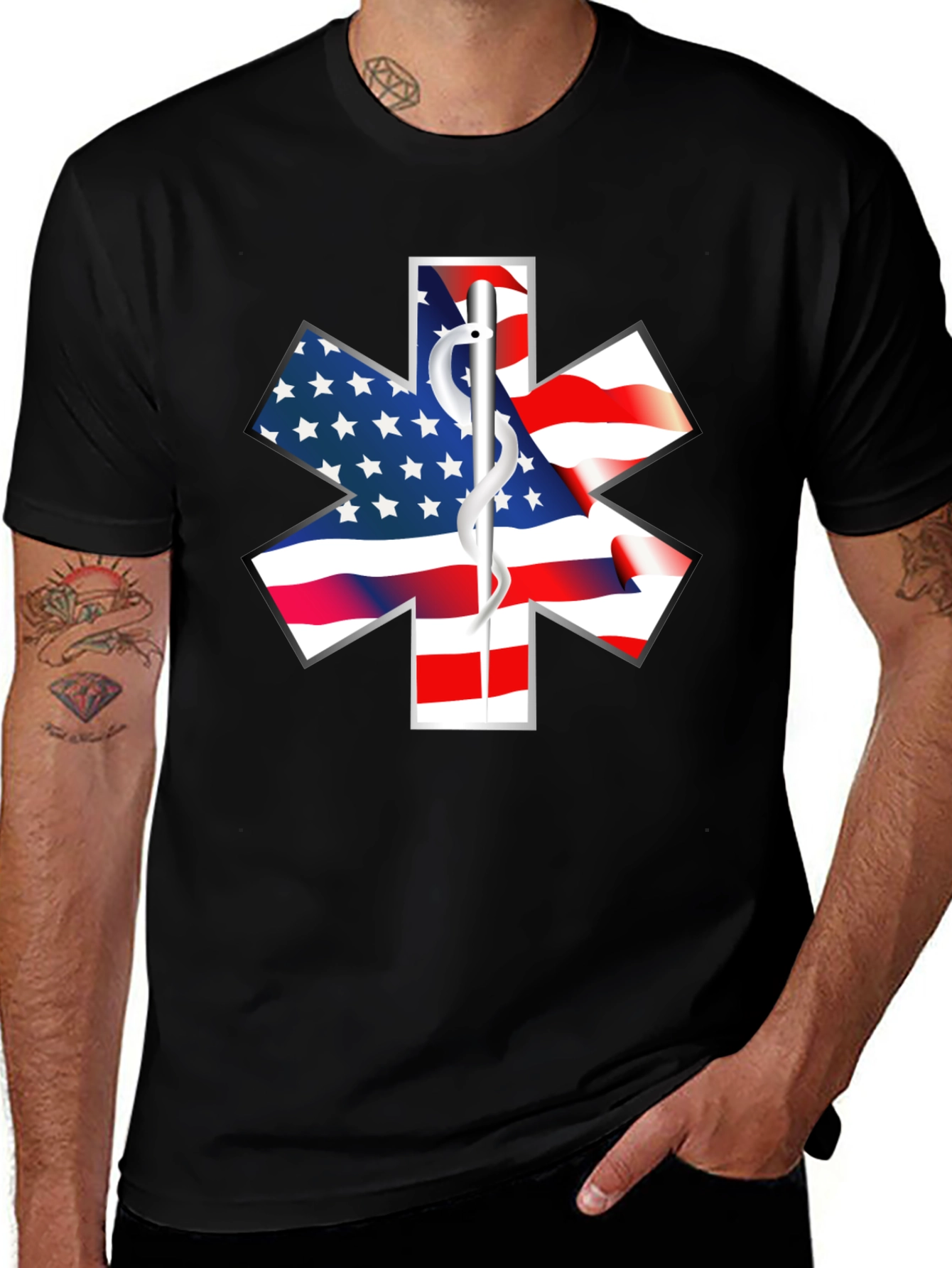 American Flag EMT Star of Life T-Shirt