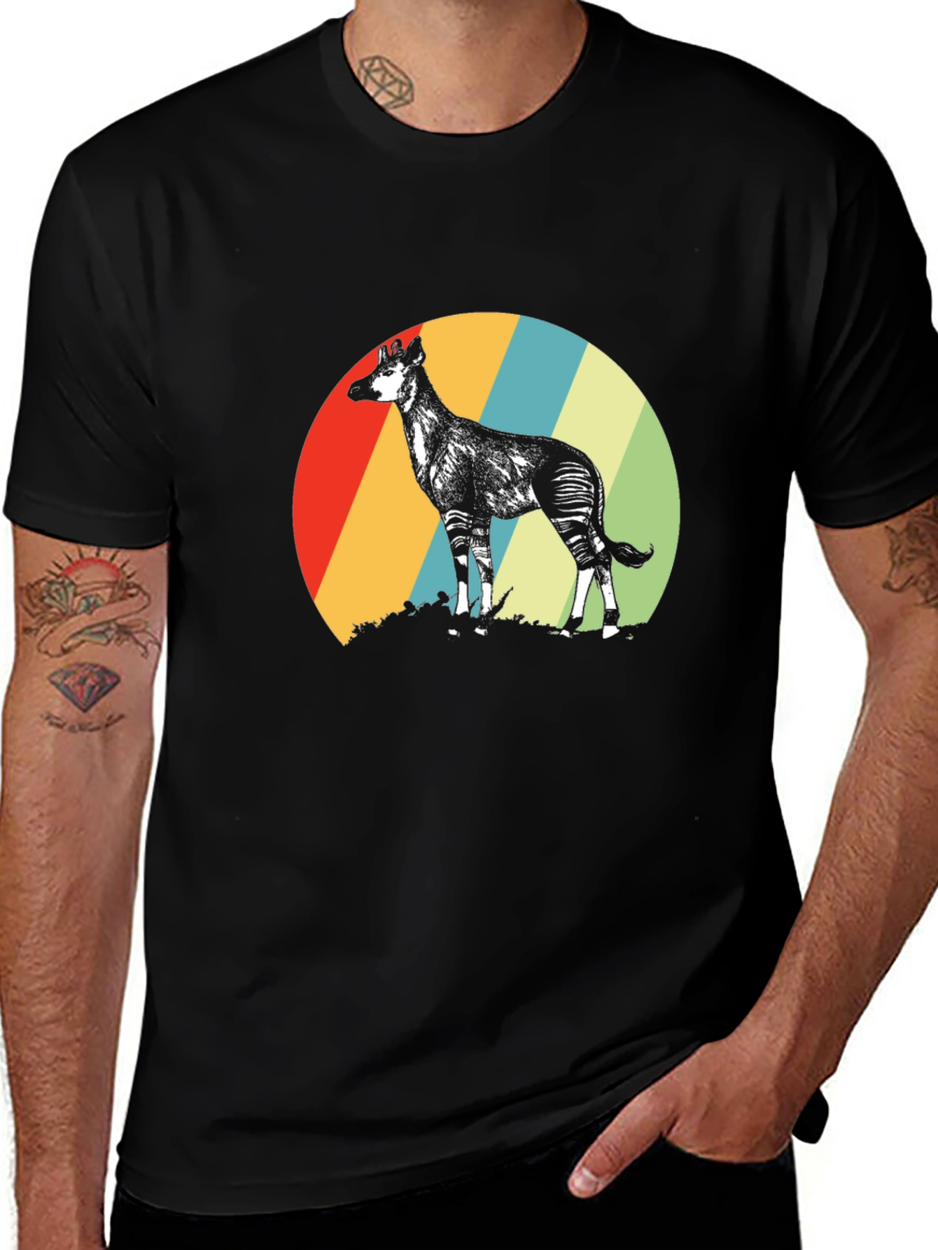 Retro Okapi Graphic Tee - Vintage Style Animal T-Shirt