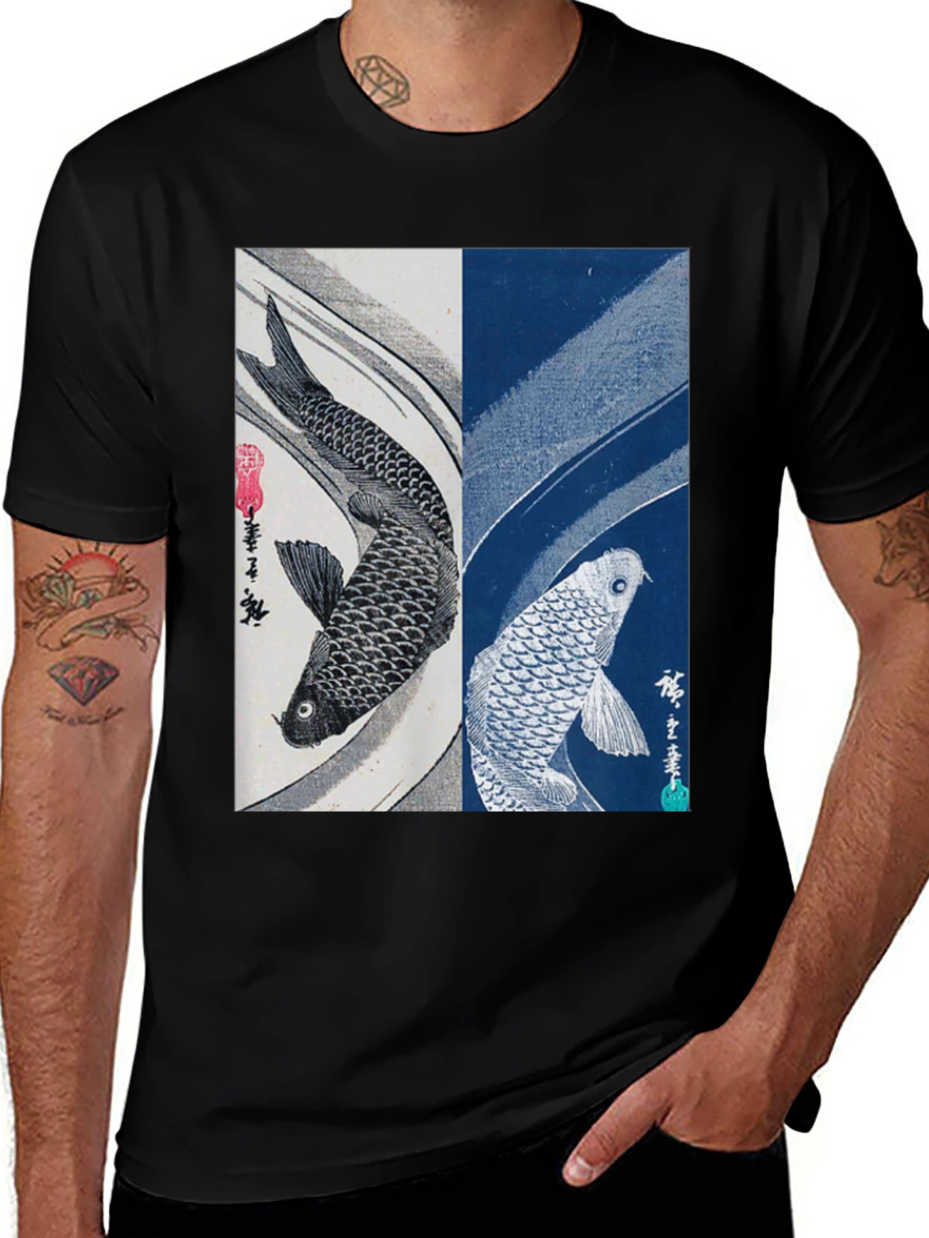 Variant 14 of Koi Fish Graphic Tee - Japanese Art Style
