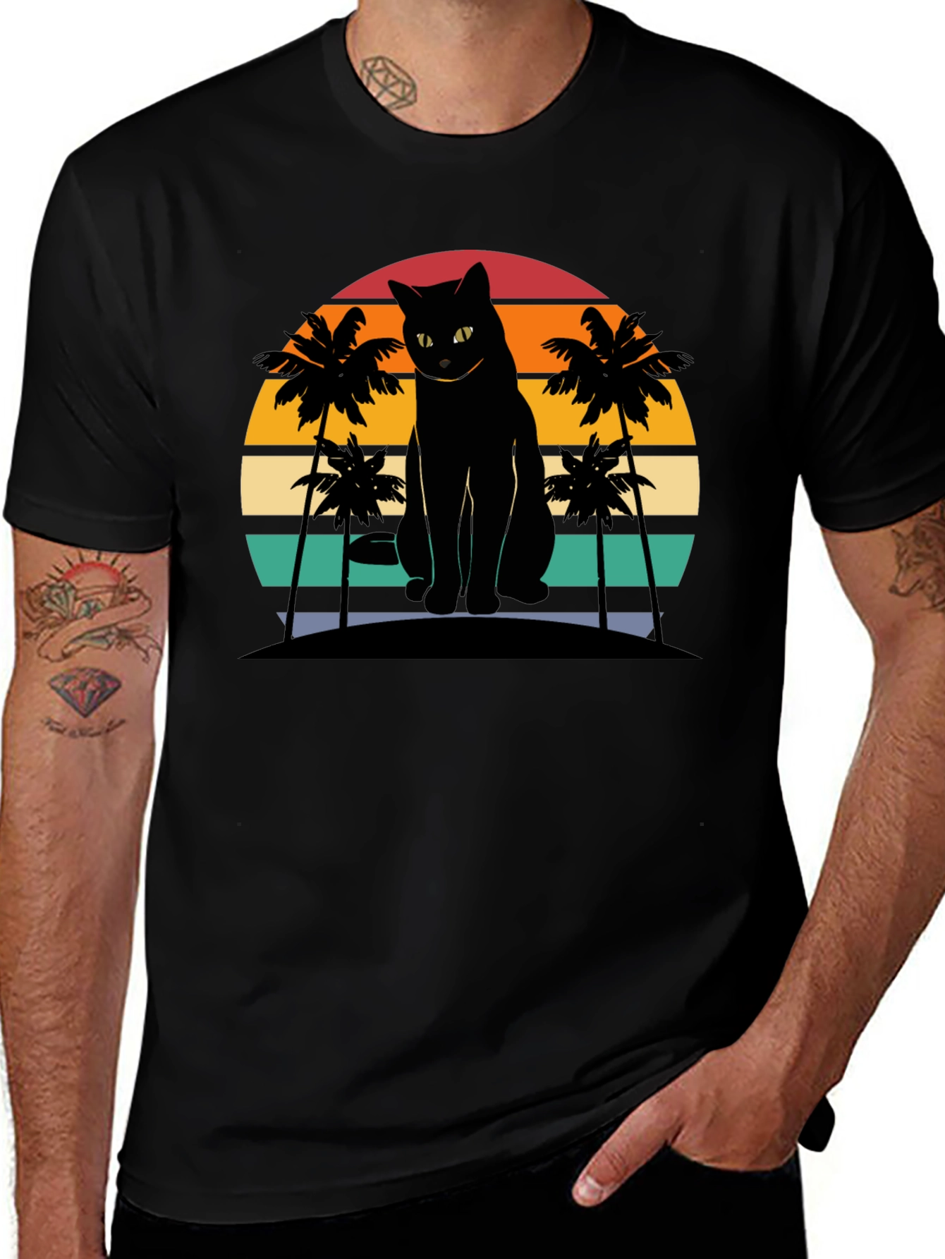 Variant 20 of Retro Cat & Palm Tree Graphic Tee