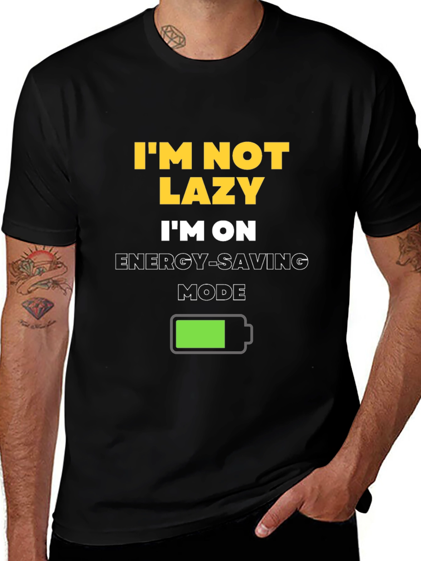 Variant 23 of Funny "I'm Not Lazy" Energy-Saving Mode Black T-Shirt
