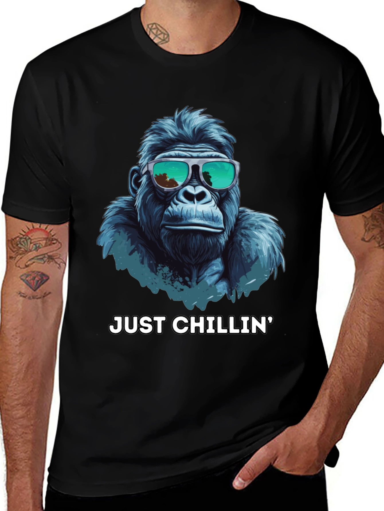 Variant 5 of Just Chillin' Gorilla Graphic Tee - Black