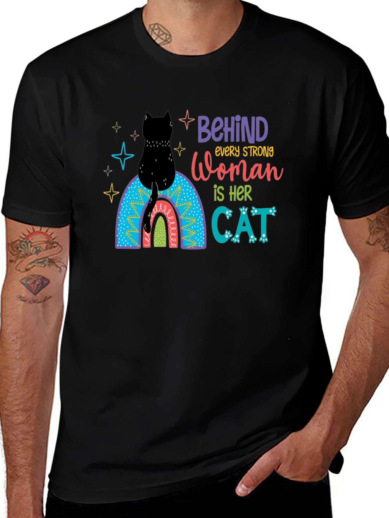 Black Behind Every Strong Woman Cat T-Shirt main image