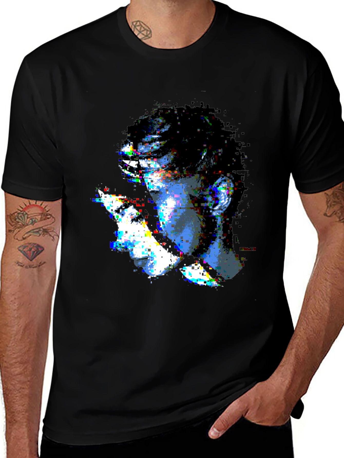 Glitch Art Graphic Black T-Shirt