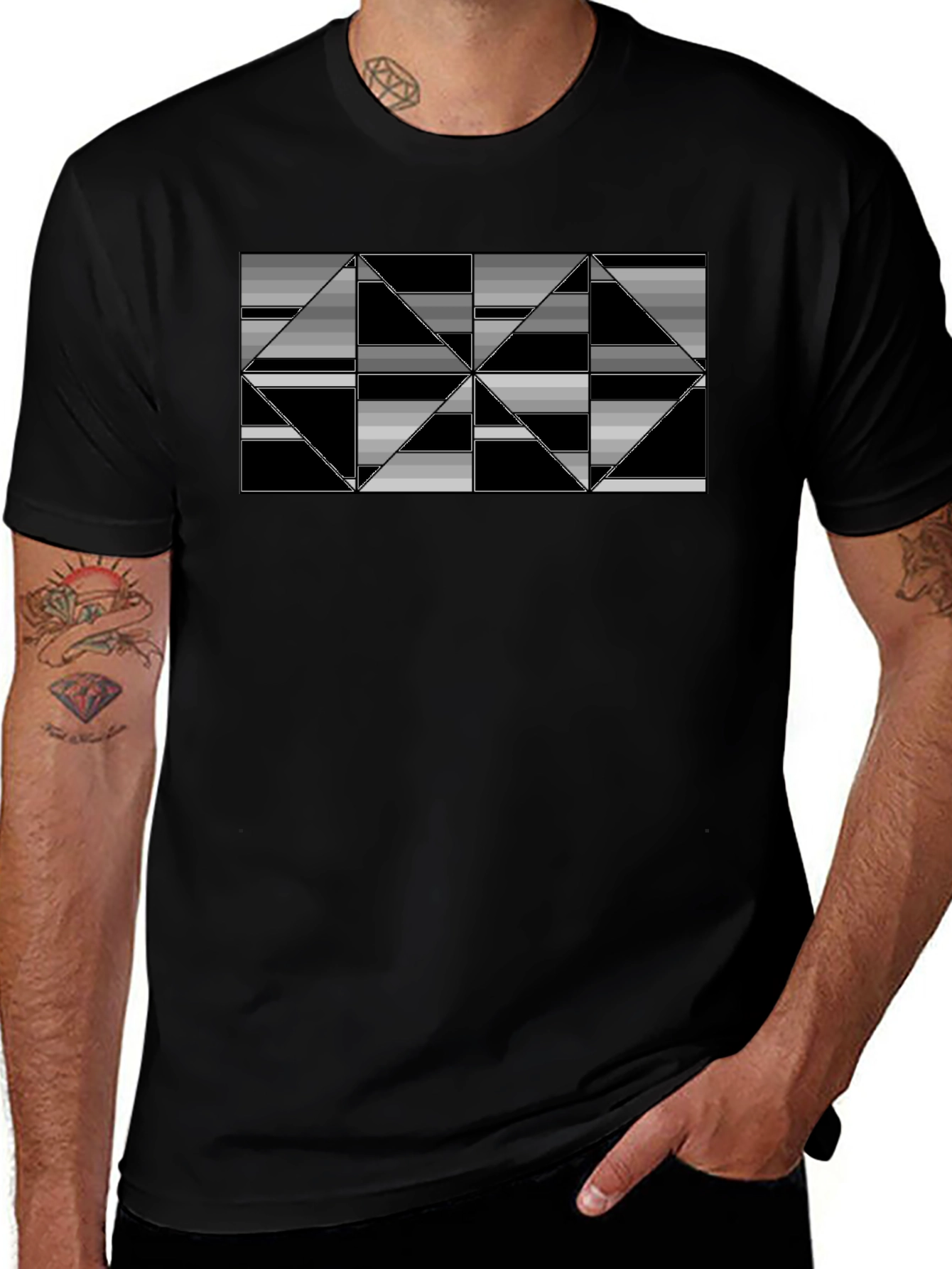 Variant 11 of Geometric Triangle Patterned Black T-Shirt