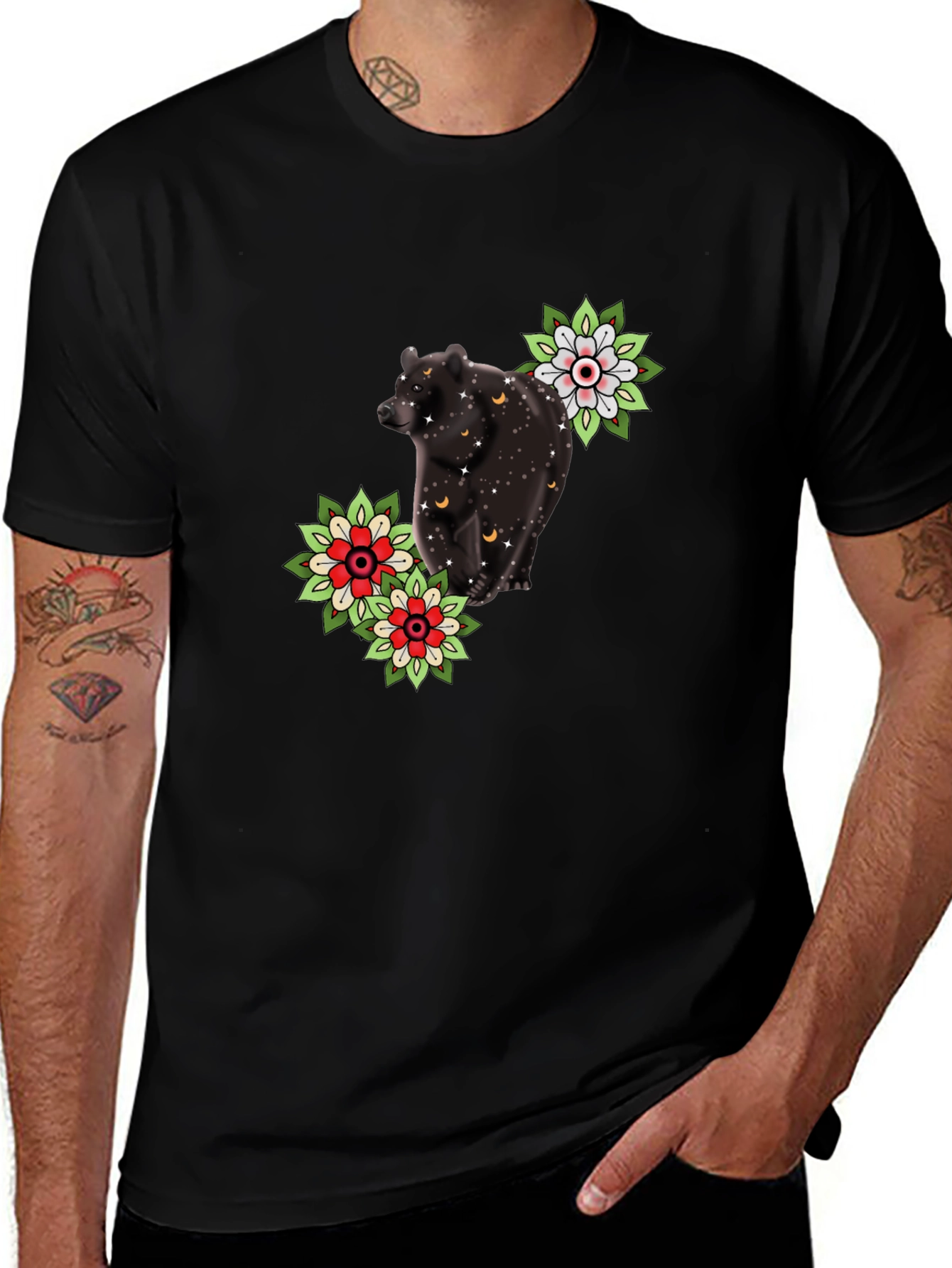 Variant 18 of Bear & Flower Graphic Tee - Black
