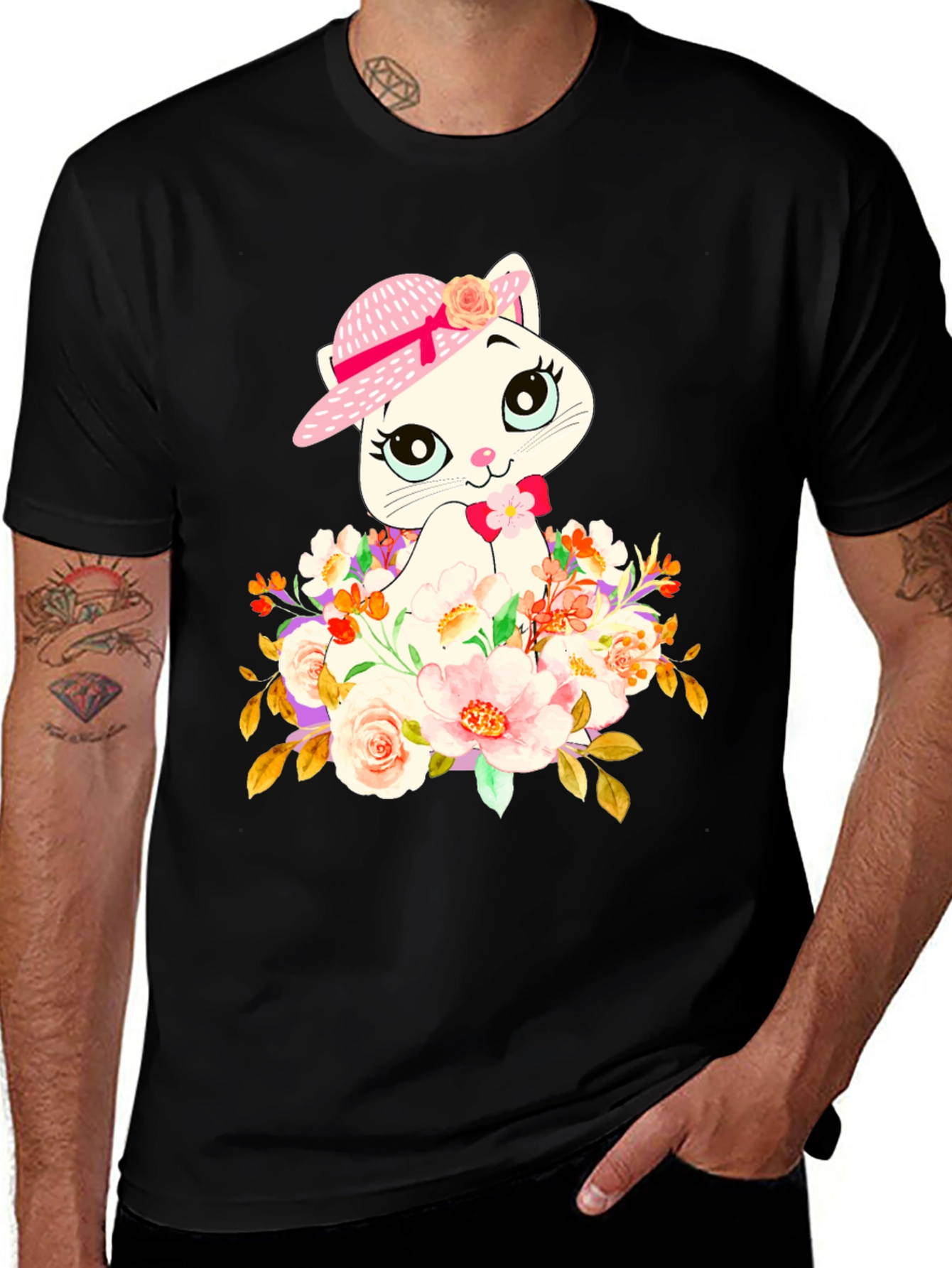 Variant 10 of Cute Cat Floral T-Shirt for Women