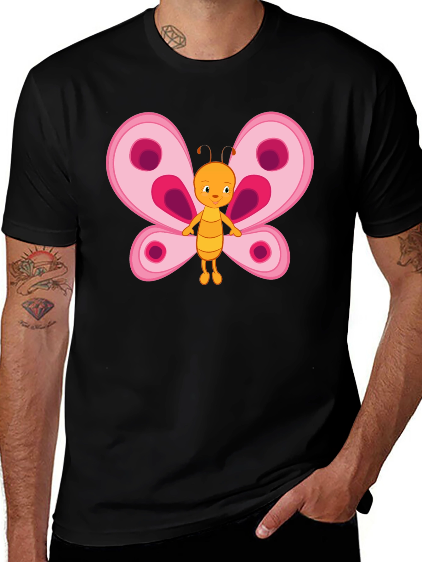 Variant 7 of Cute Cartoon Butterfly Graphic Tee - Black