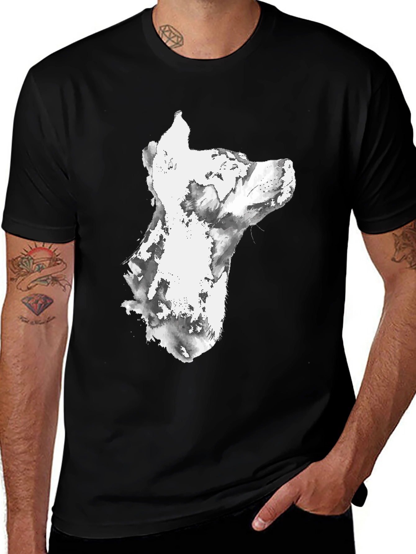 Black Dog Watercolor Graphic Print Black T-Shirt main image