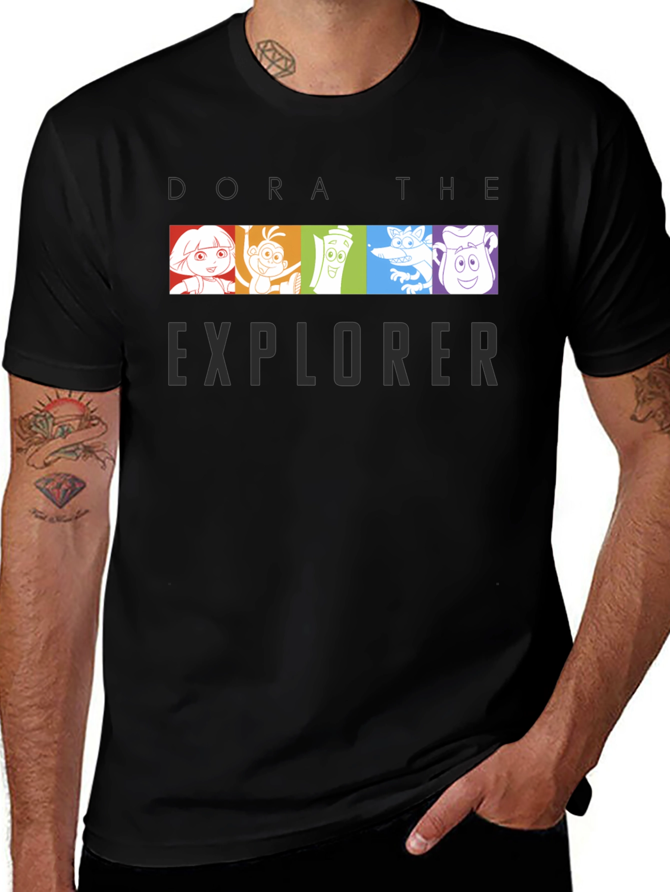 Dora the Explorer Cartoon Graphic Black T-Shirt